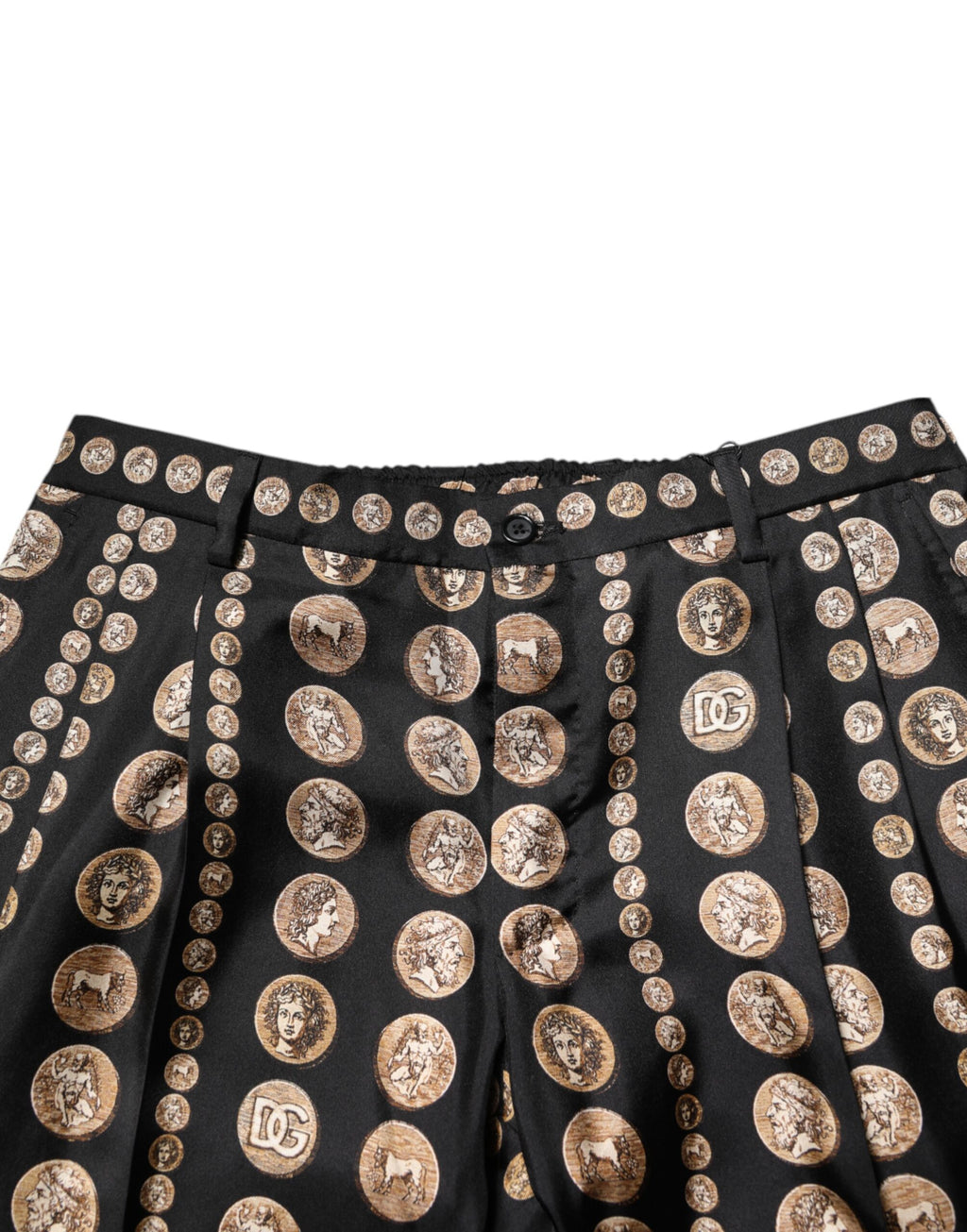 Dolce & Gabbana Black Coin Print Silk Skinny Men Trouser Pants