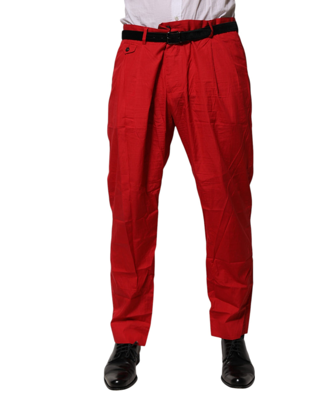Dolce & Gabbana Red Cotton Pleated Men Formal Trouser Pants