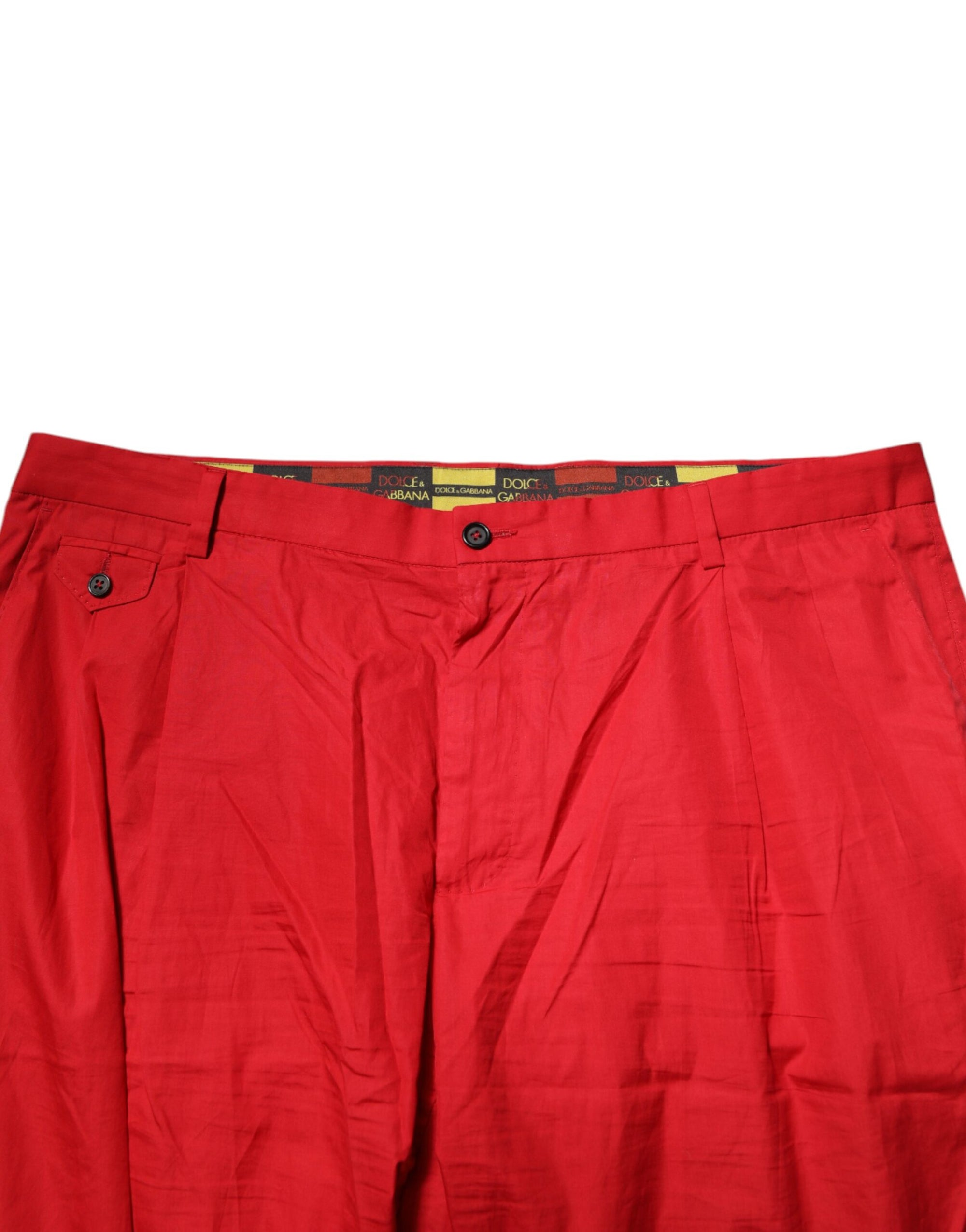 Dolce & Gabbana Red Cotton Pleated Men Formal Trouser Pants