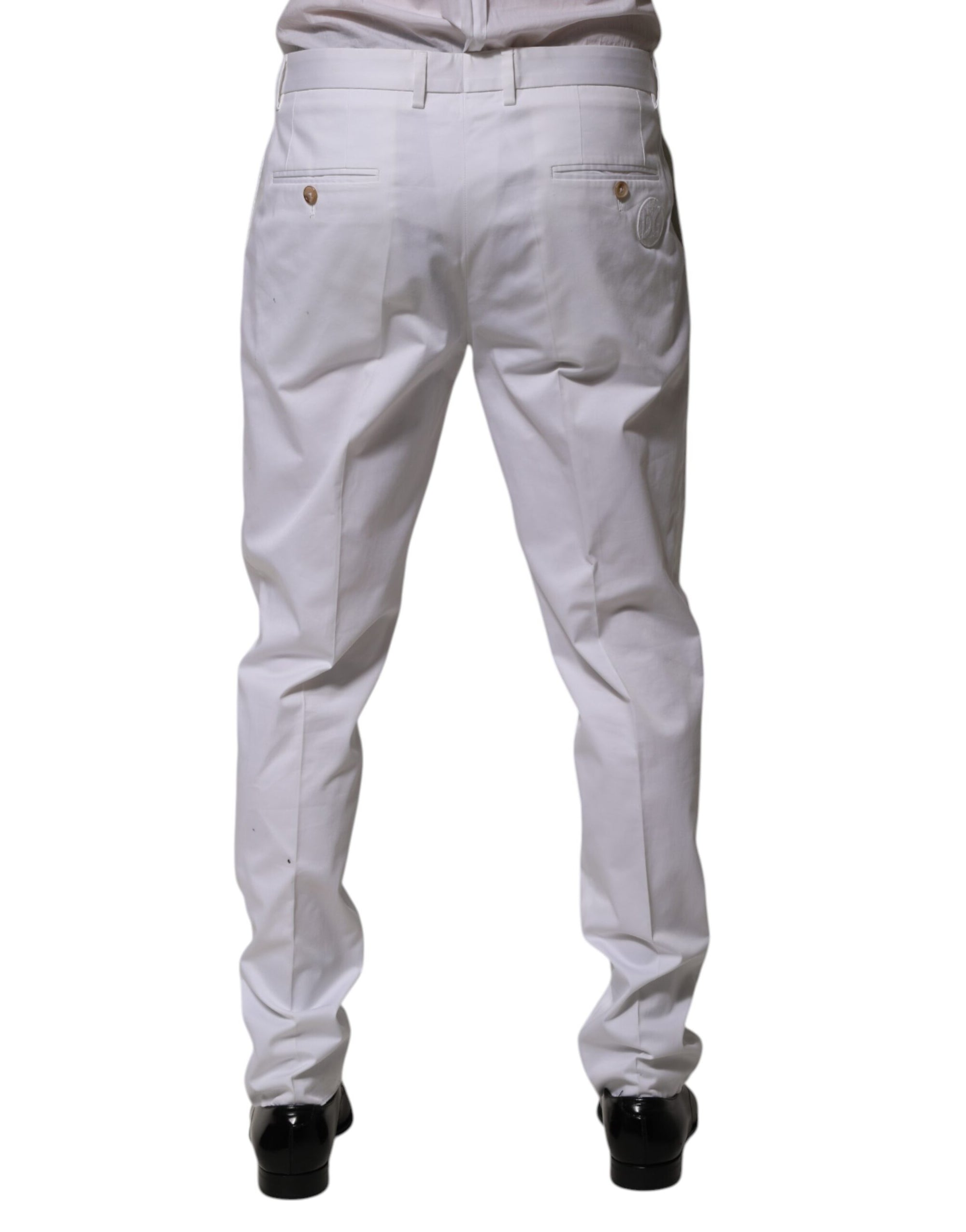 Dolce & Gabbana White Cotton Dress Slim Formal Trouser Pants