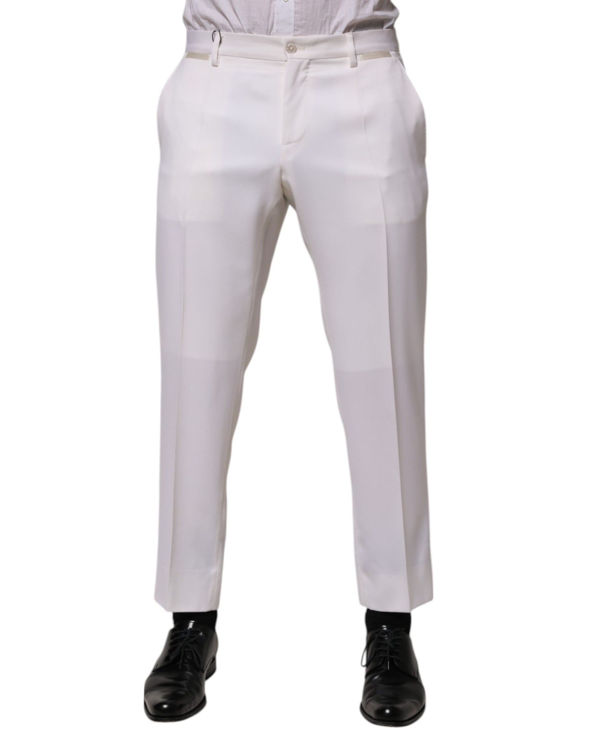 Dolce & Gabbana White Polyester Tapered Formal Trouser Pants
