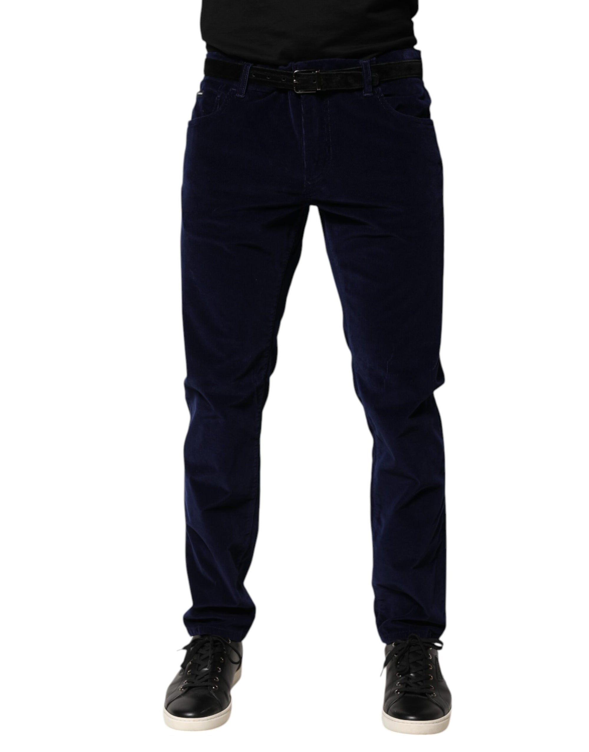 Dolce & Gabbana Navy Blue Cotton Tapered Formal Trouser Pants