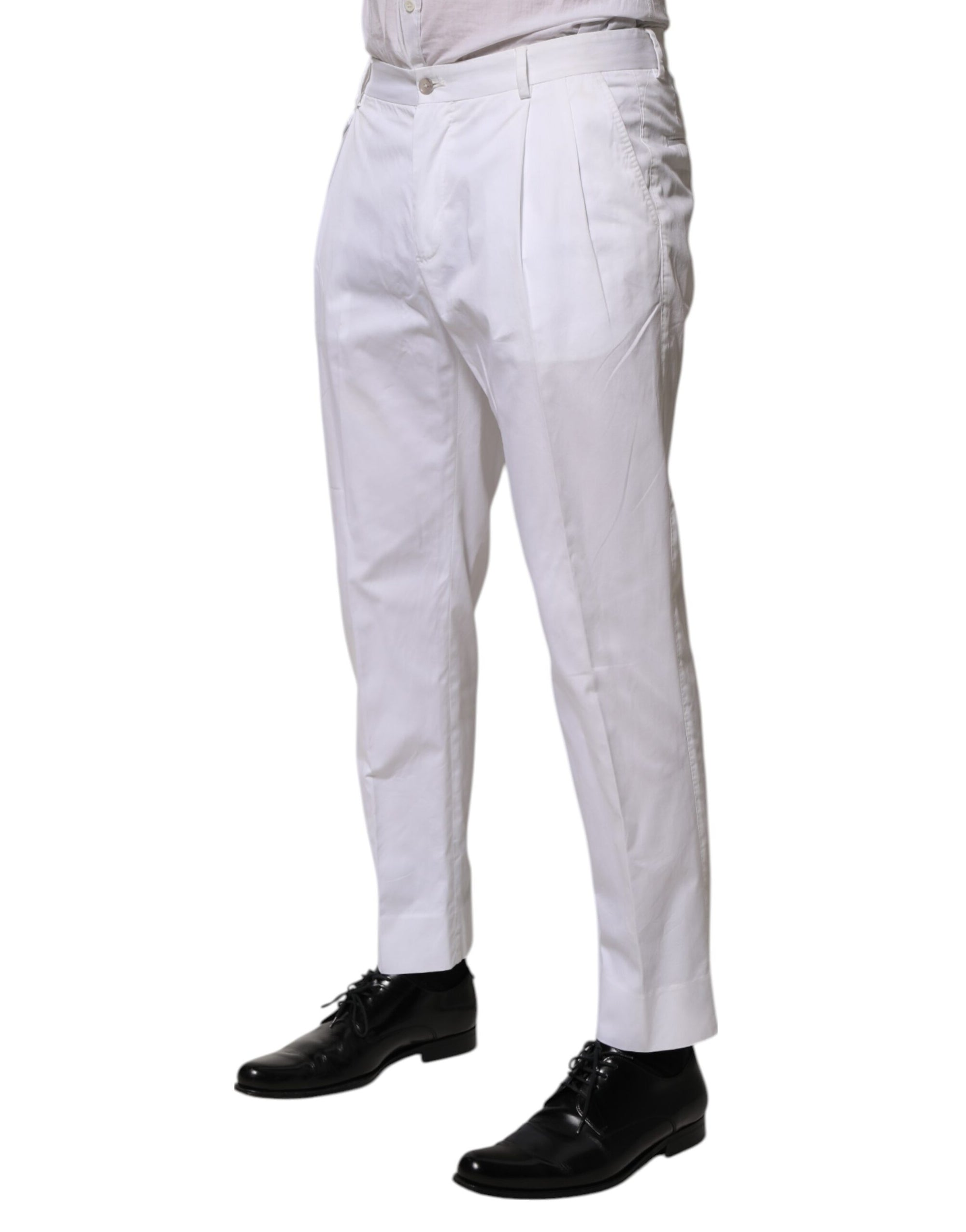 Dolce & Gabbana White Cotton Dress Slim Formal Trouser Pants