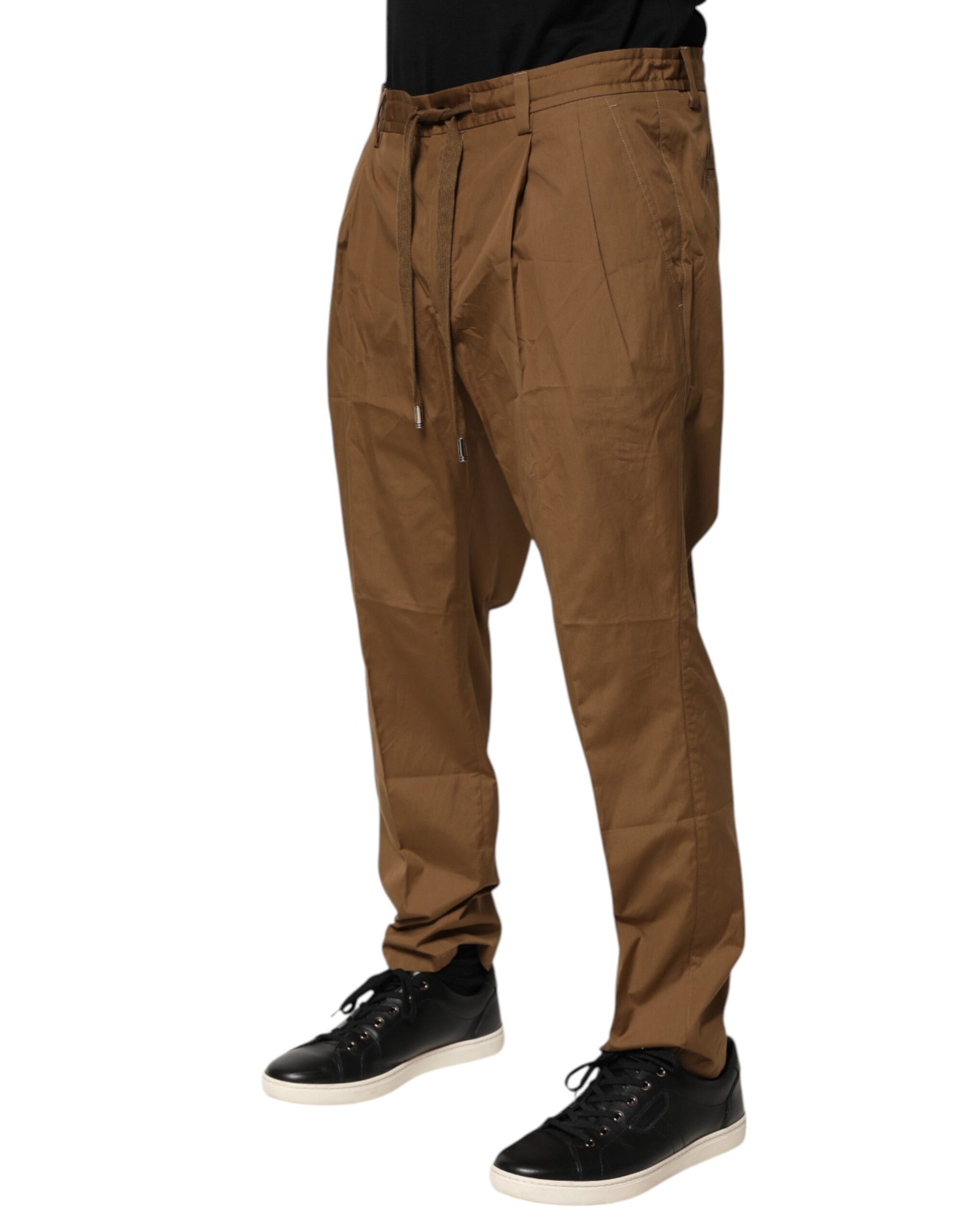 Dolce & Gabbana Brown Cotton Chino Mid Waist Men Jogger Pants