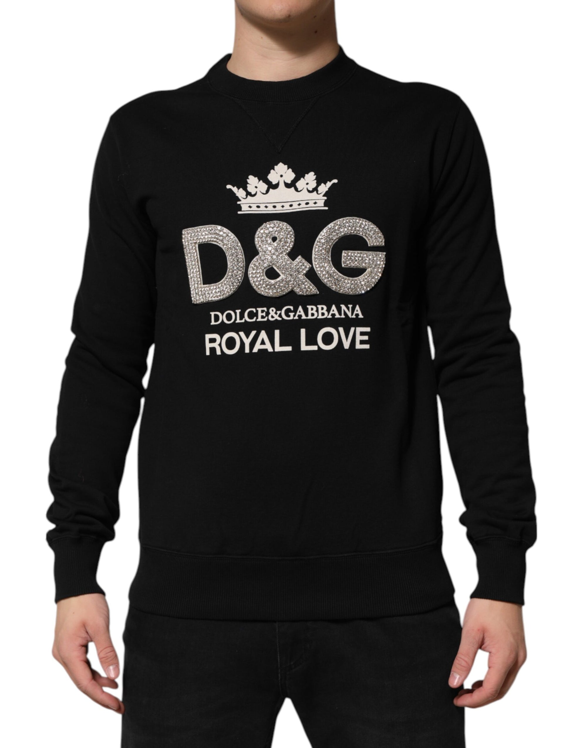 Dolce & Gabbana Black Cotton DG Crystal Embellished Sweater