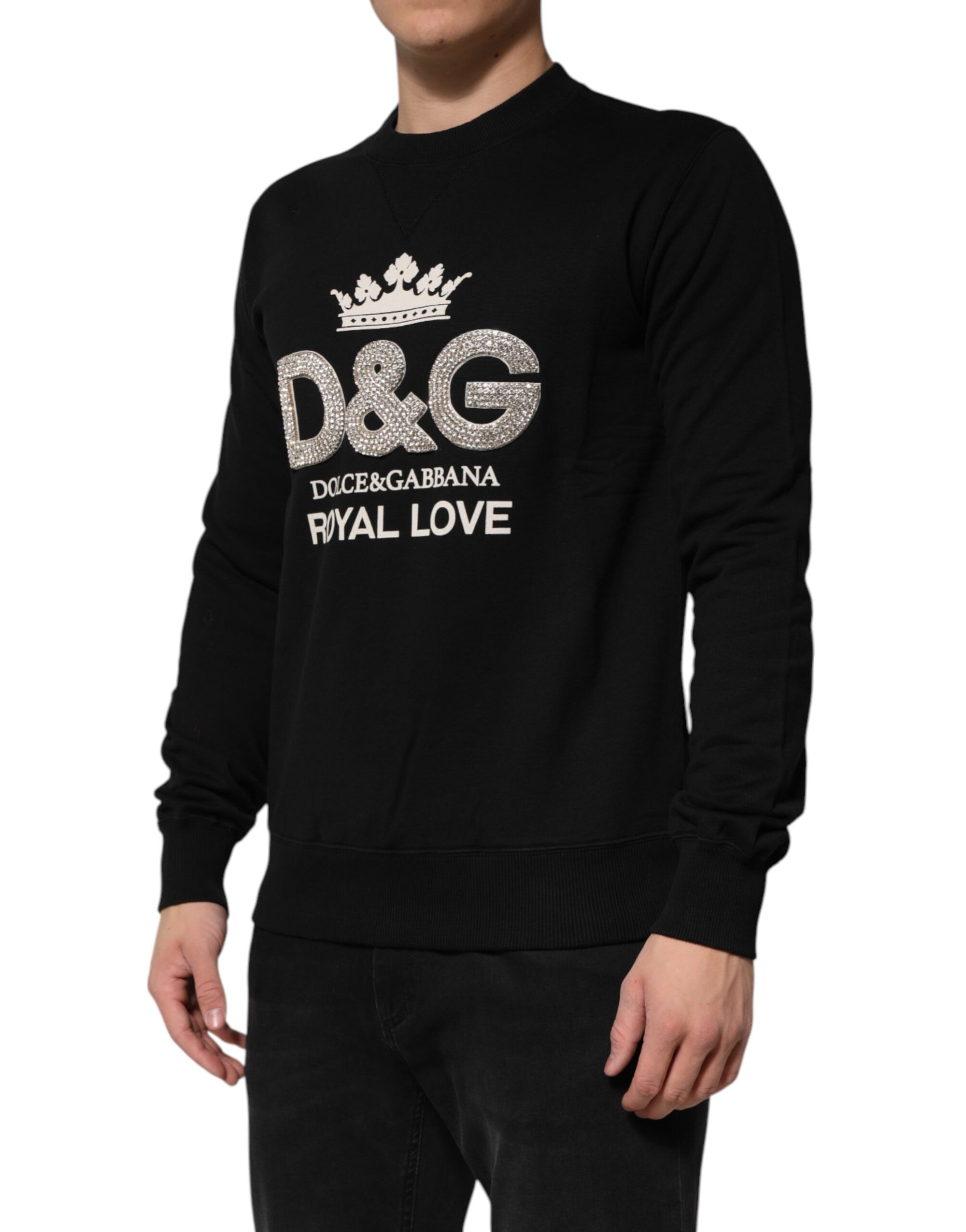 Dolce & Gabbana Black Cotton DG Crystal Embellished Sweater