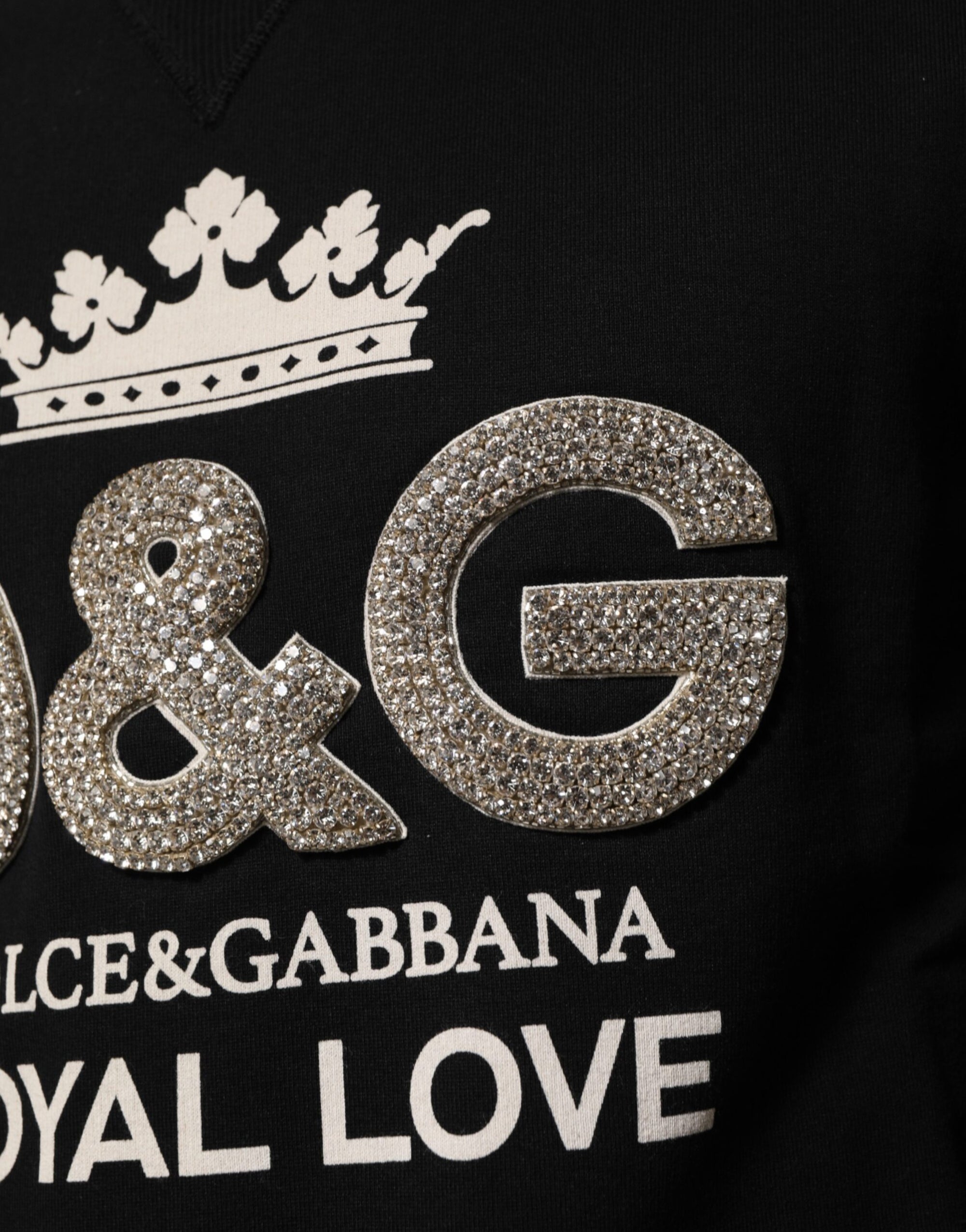 Dolce & Gabbana Black Cotton DG Crystal Embellished Sweater