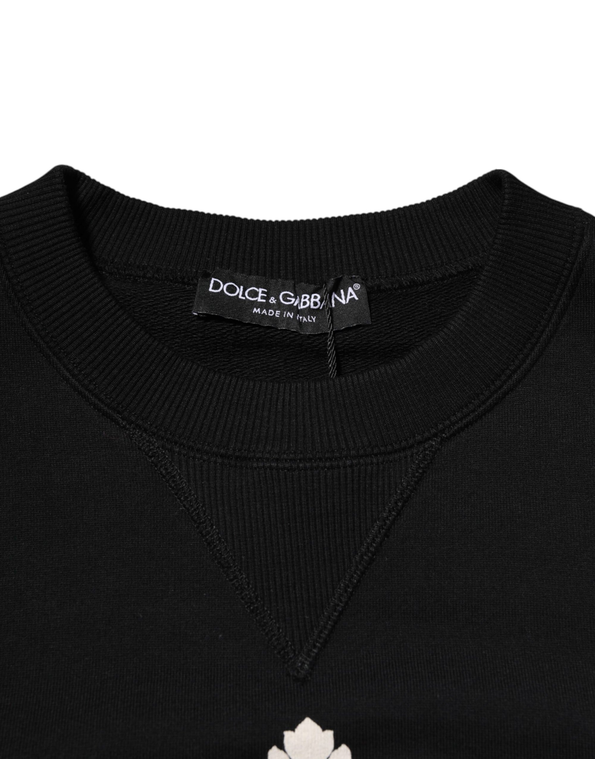 Dolce & Gabbana Black Cotton DG Crystal Embellished Sweater