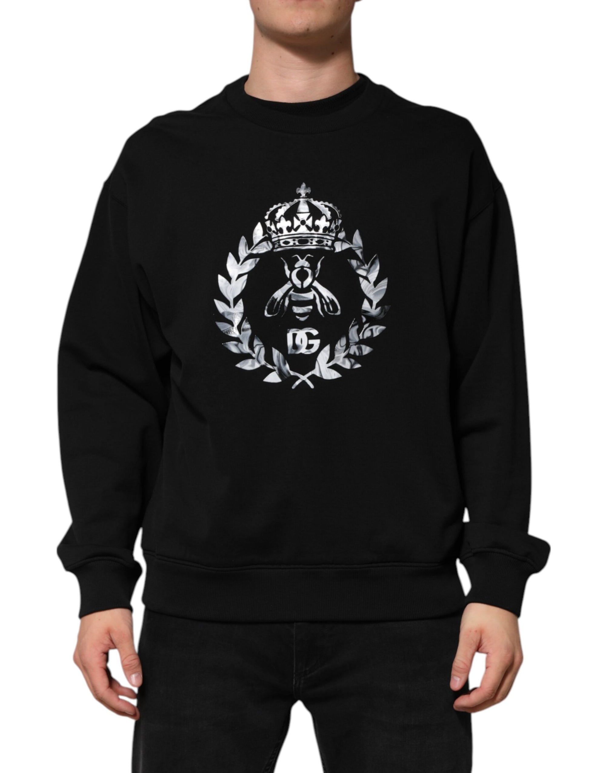 Dolce & Gabbana Black Cotton DG Logo Crew Sweatshirt Sweater