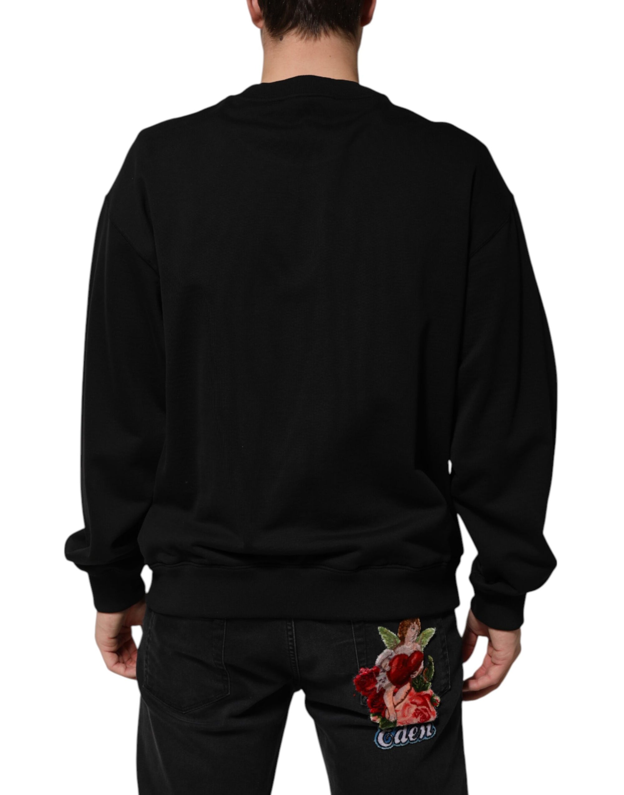 Dolce & Gabbana Black Cotton DG Logo Crew Sweatshirt Sweater
