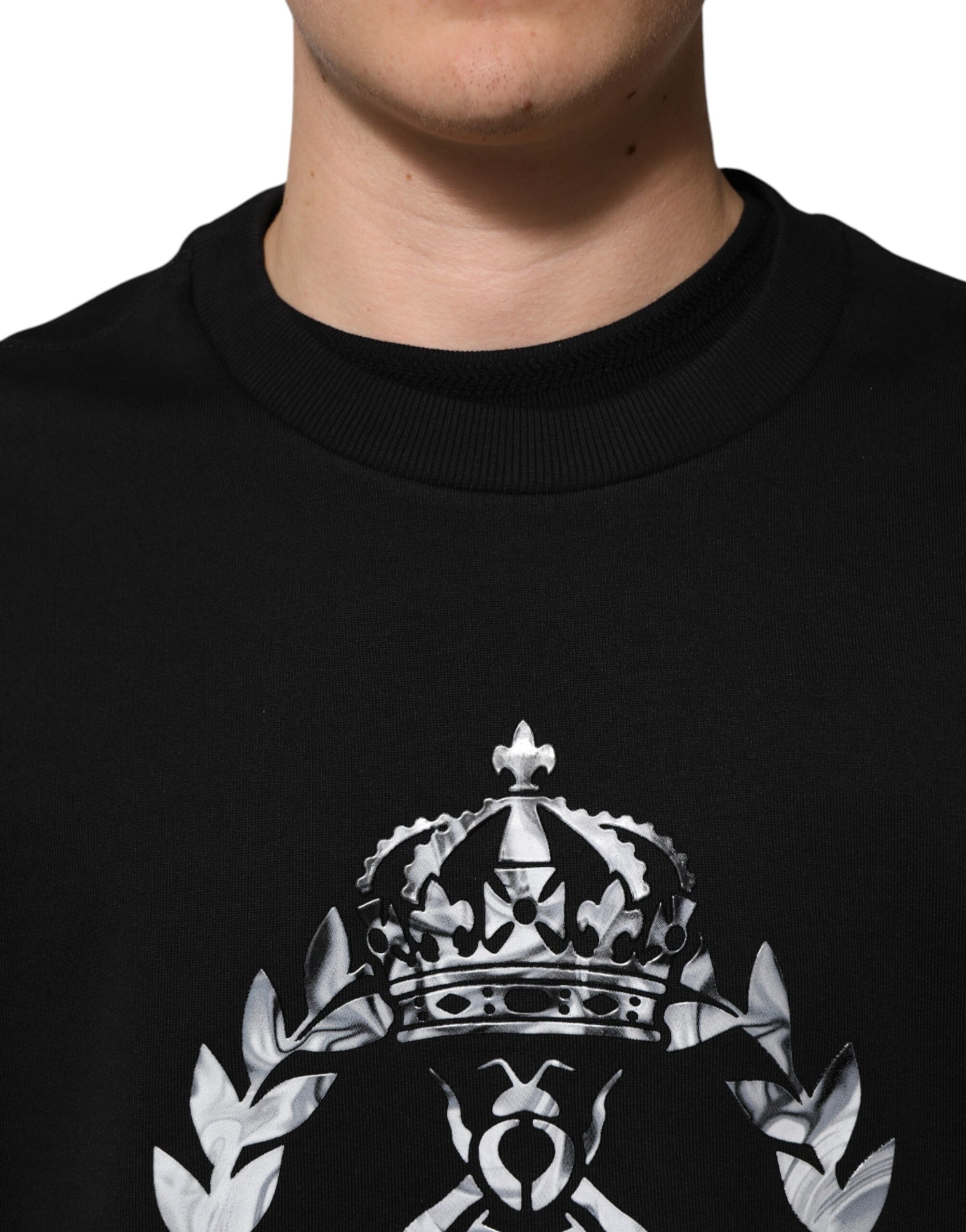 Dolce & Gabbana Black Cotton DG Logo Crew Sweatshirt Sweater