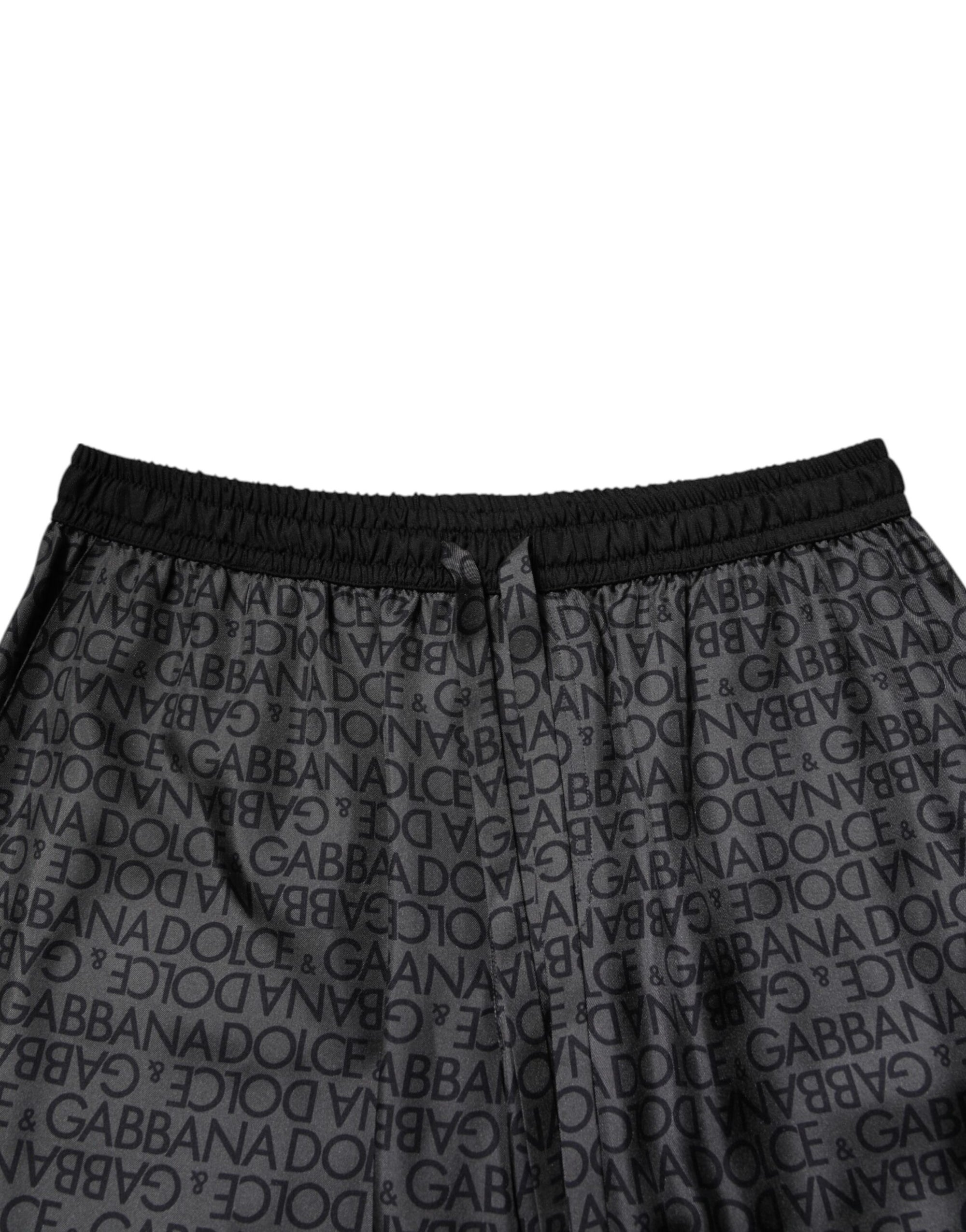 Dolce & Gabbana Gray Black Silk DG Logo Men Bermuda Shorts