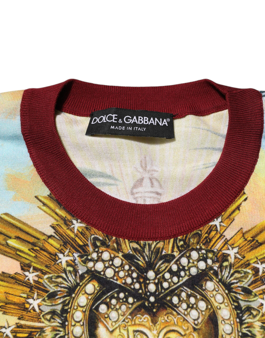 Dolce & Gabbana Tropical Heart Crown Silk Pullover Sweater