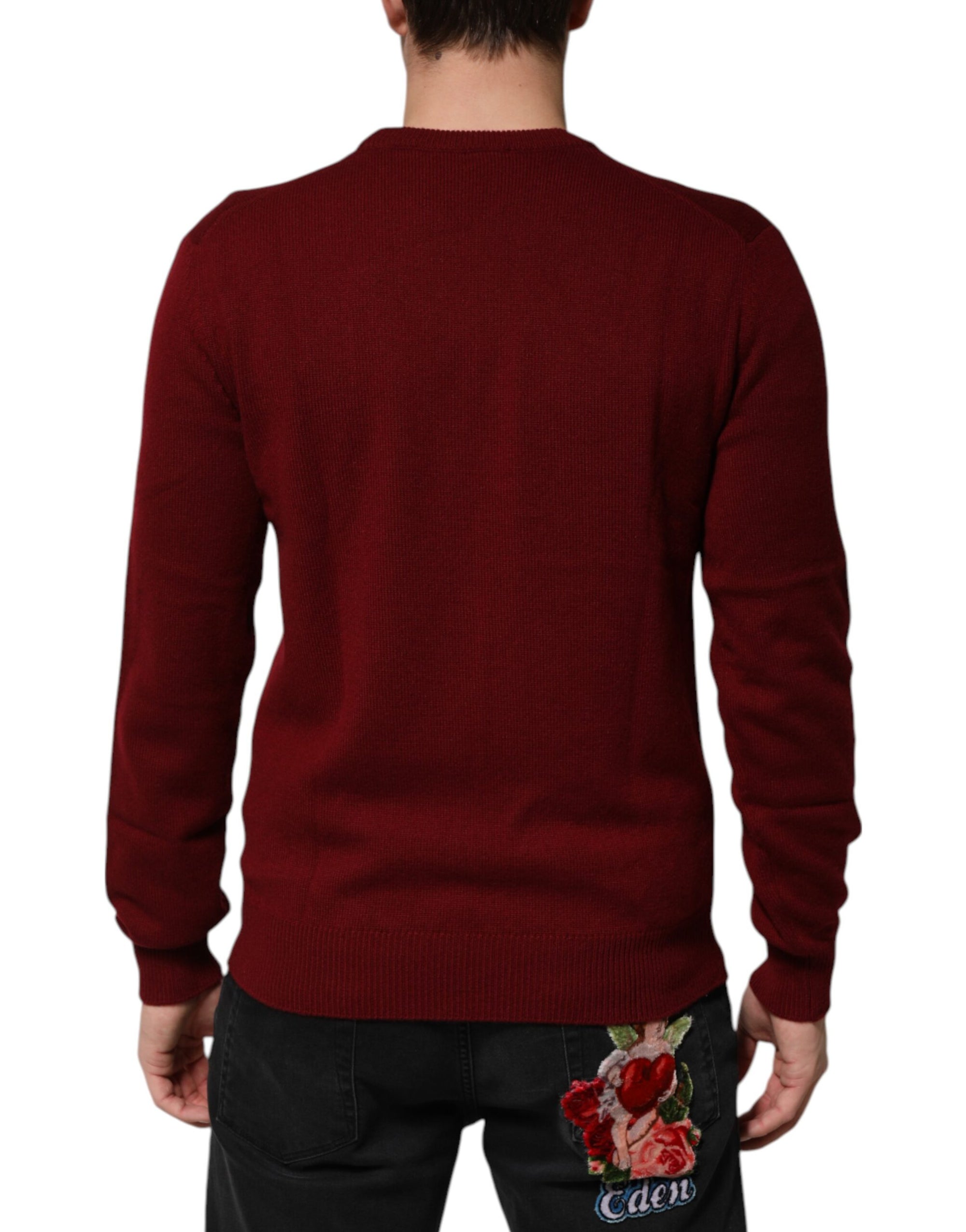 Dolce & Gabbana Burgundy Cashmere Lion Crest Pullover Sweater
