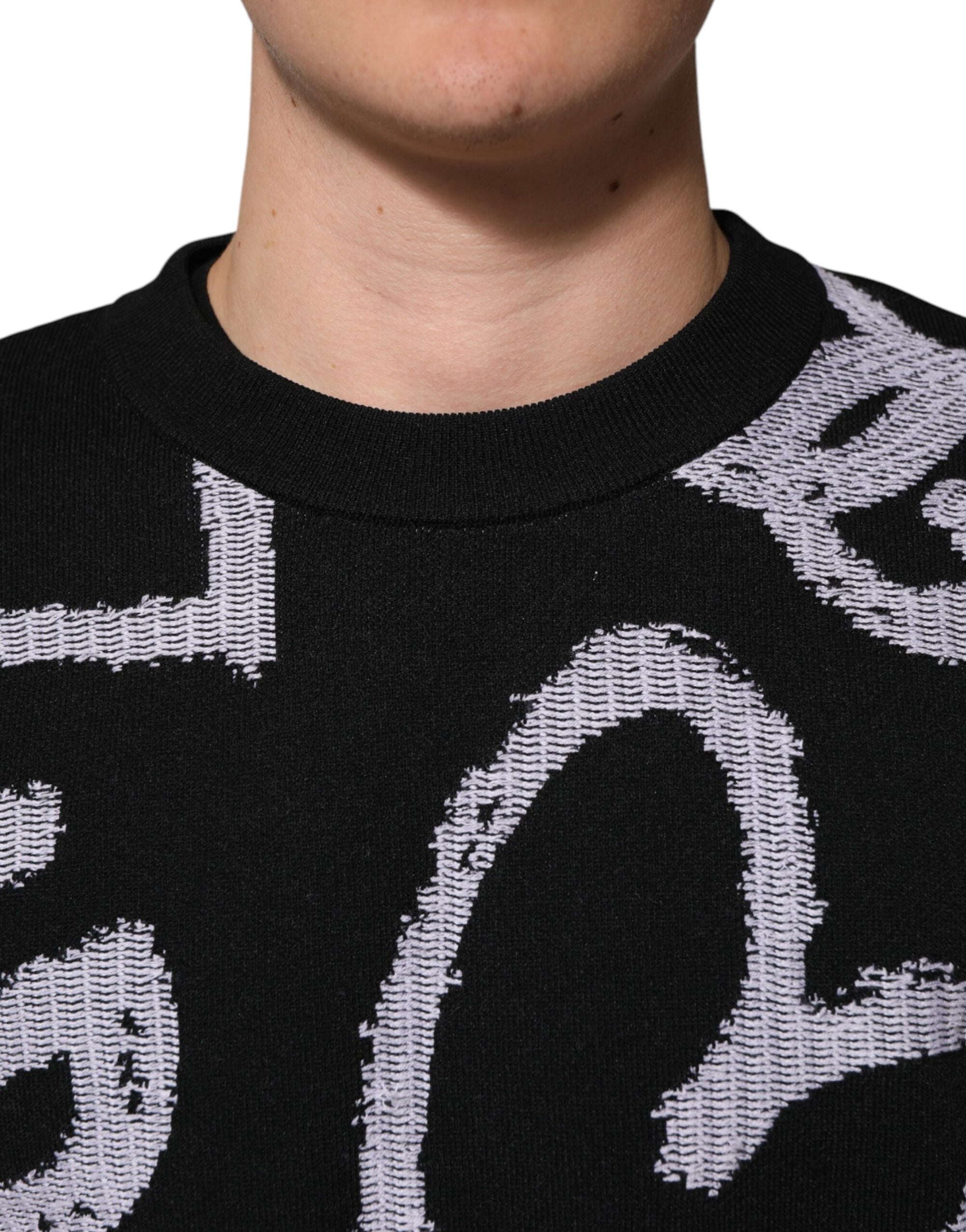 Dolce & Gabbana Black Nylon Wool Heart Print Pullover Sweater