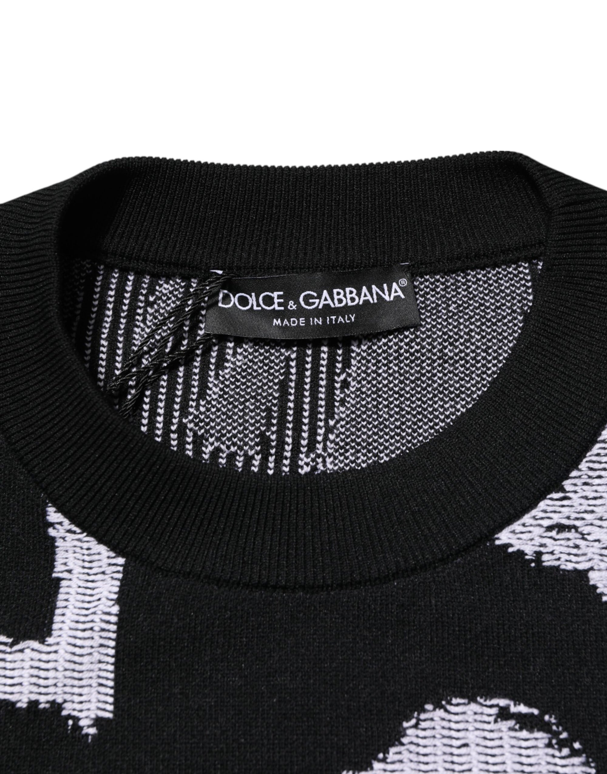 Dolce & Gabbana Black Nylon Wool Heart Print Pullover Sweater