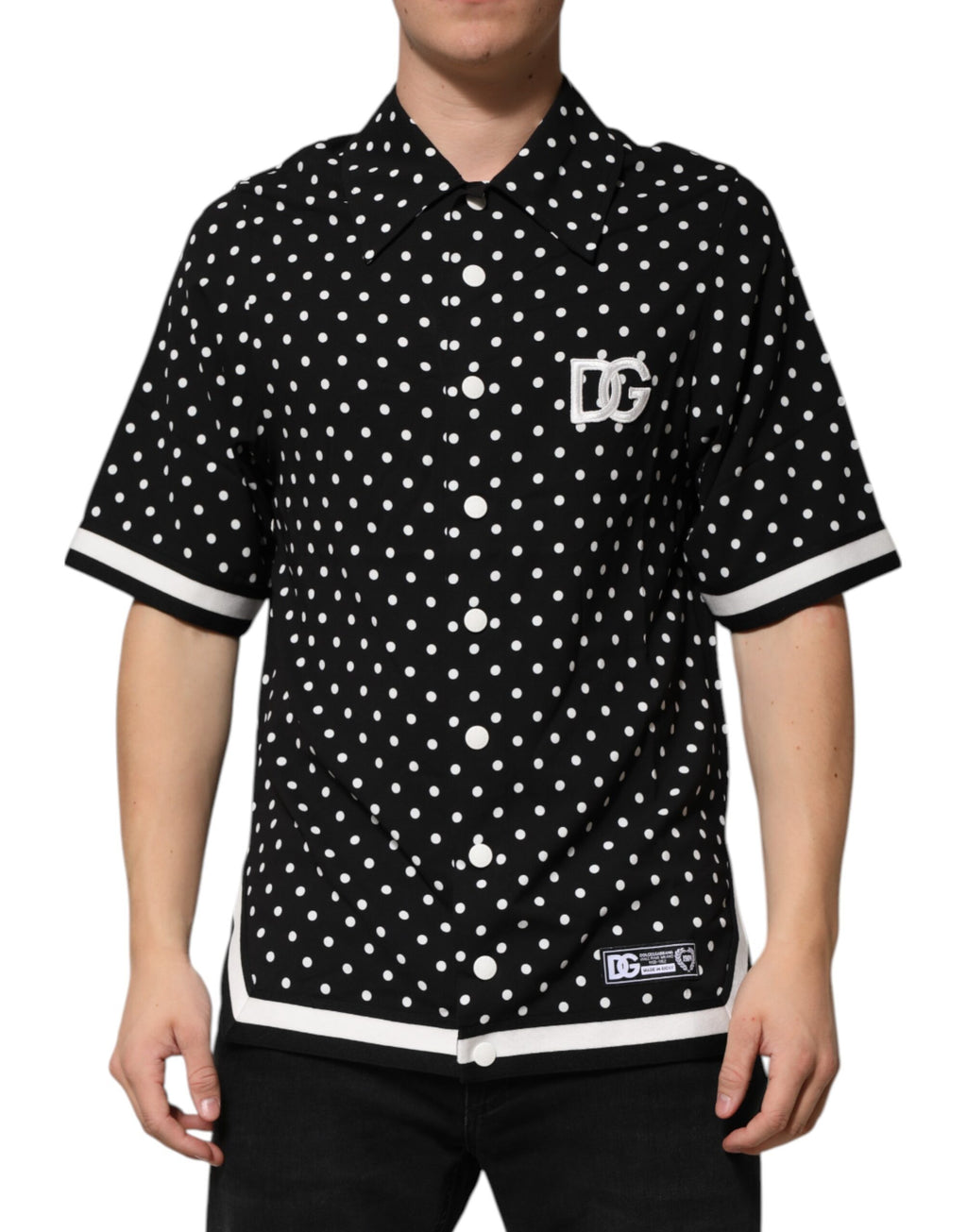 Dolce & Gabbana Black Polka Dot Short Sleeves Collared Polo T-shirt
