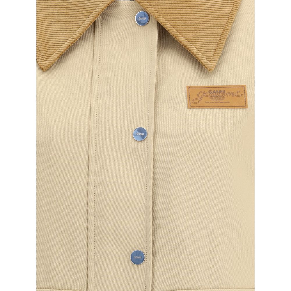 Ganni Cotton Jacket with corduroy collar