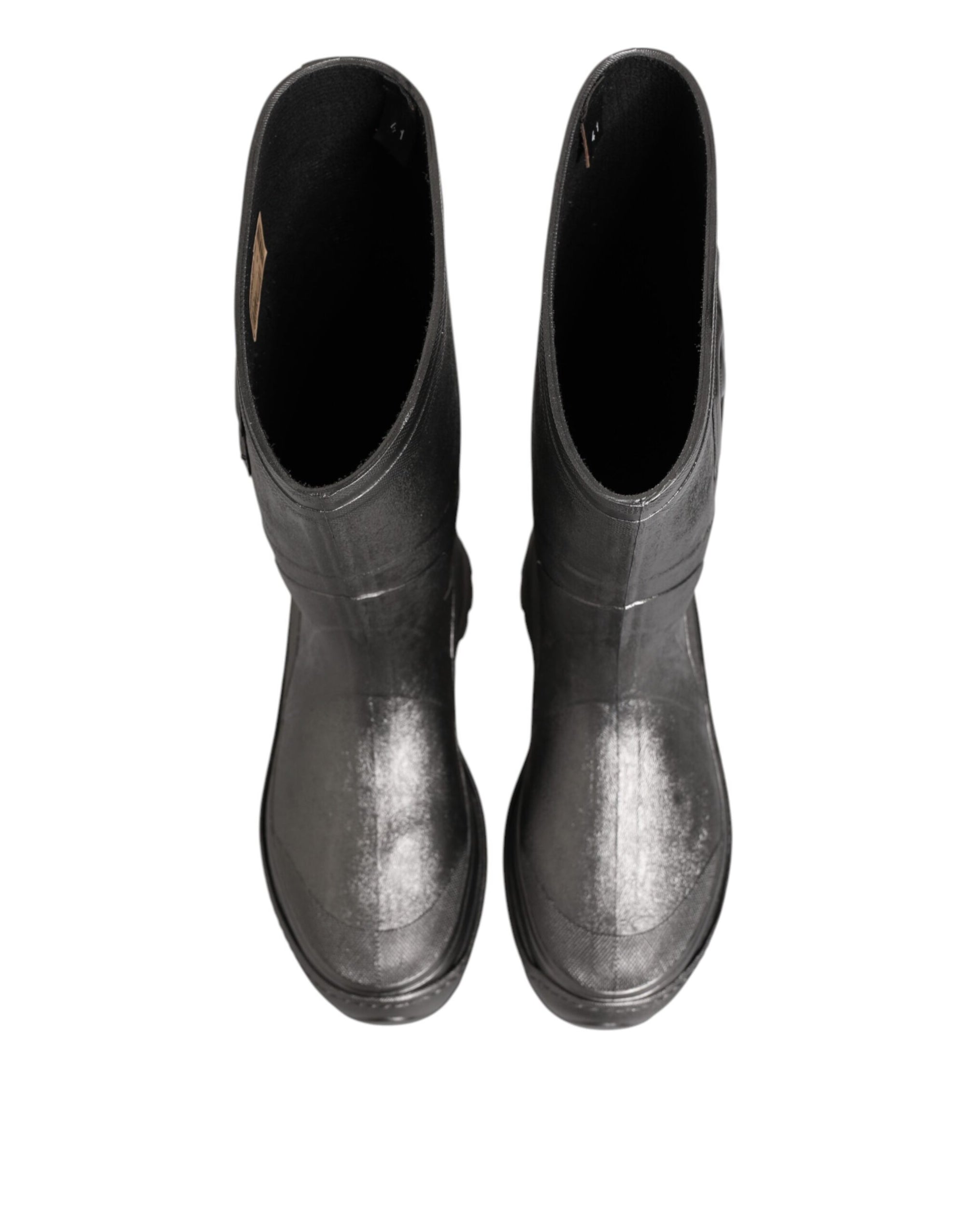 Dolce & Gabbana Black Argento Pull On Rain Boots Shoes