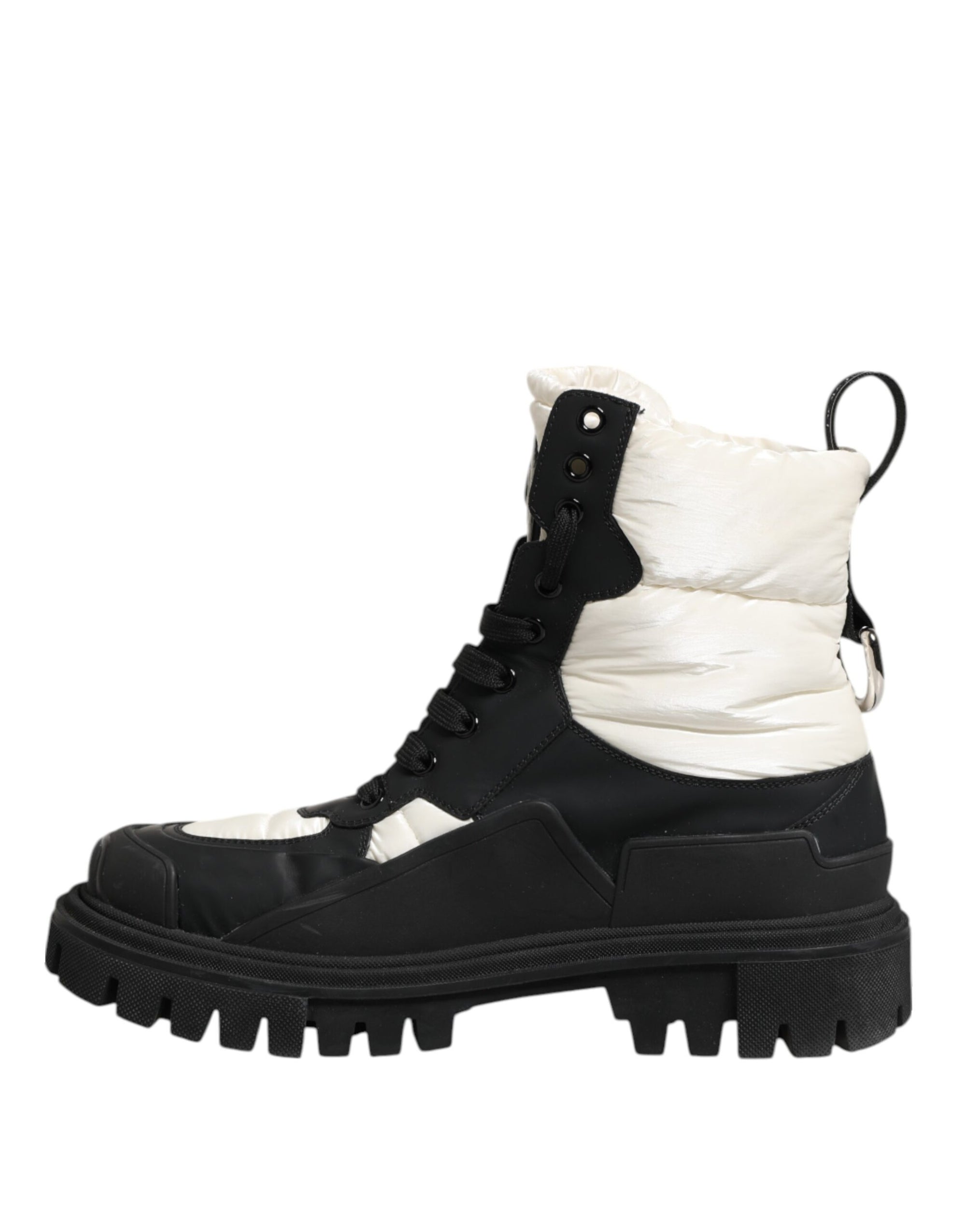Dolce & Gabbana Black White Padded Mid Calf Lace Up Boots Shoes