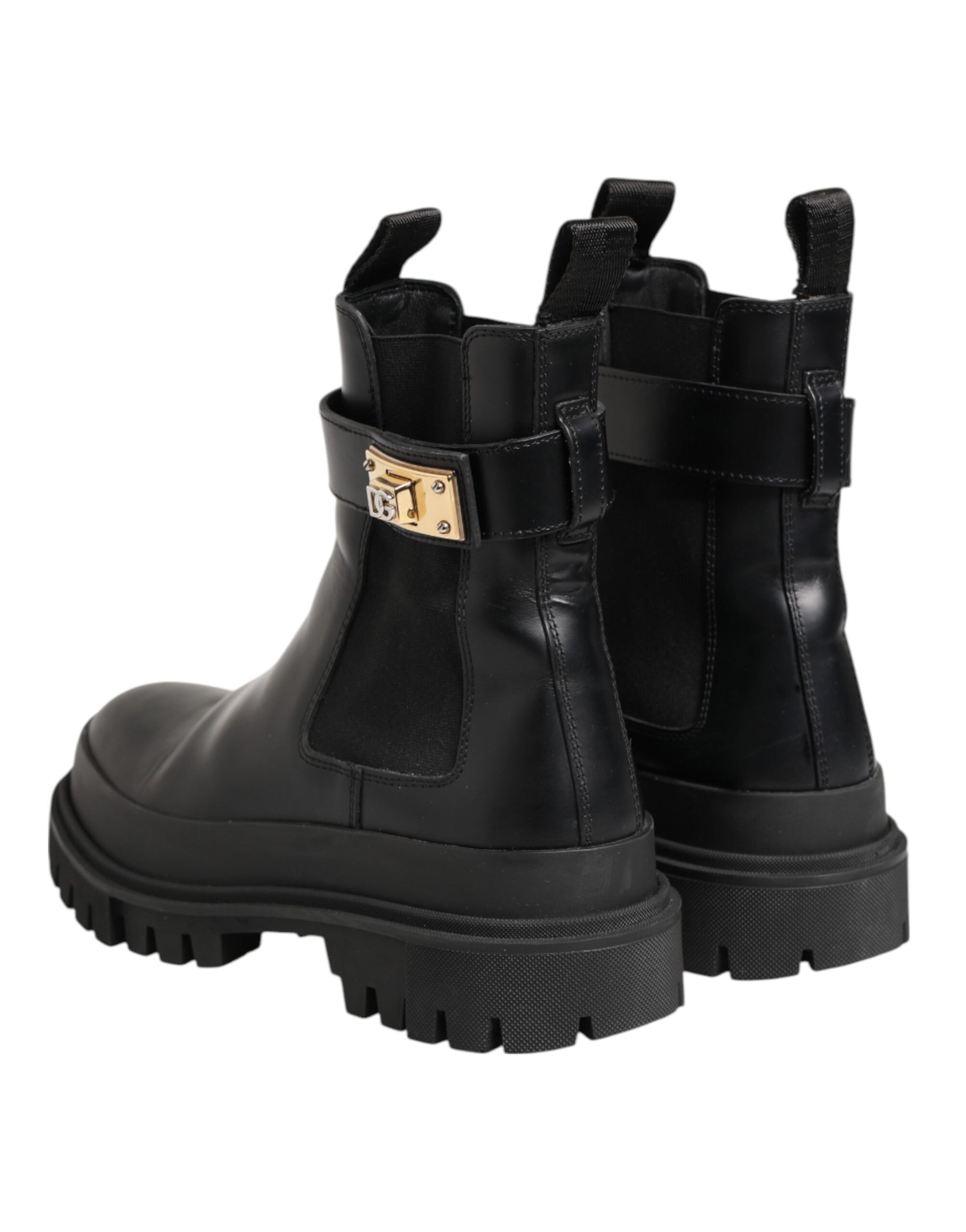 Dolce & Gabbana Black Calfskin DG Logo Strap Ankle Boots Shoes