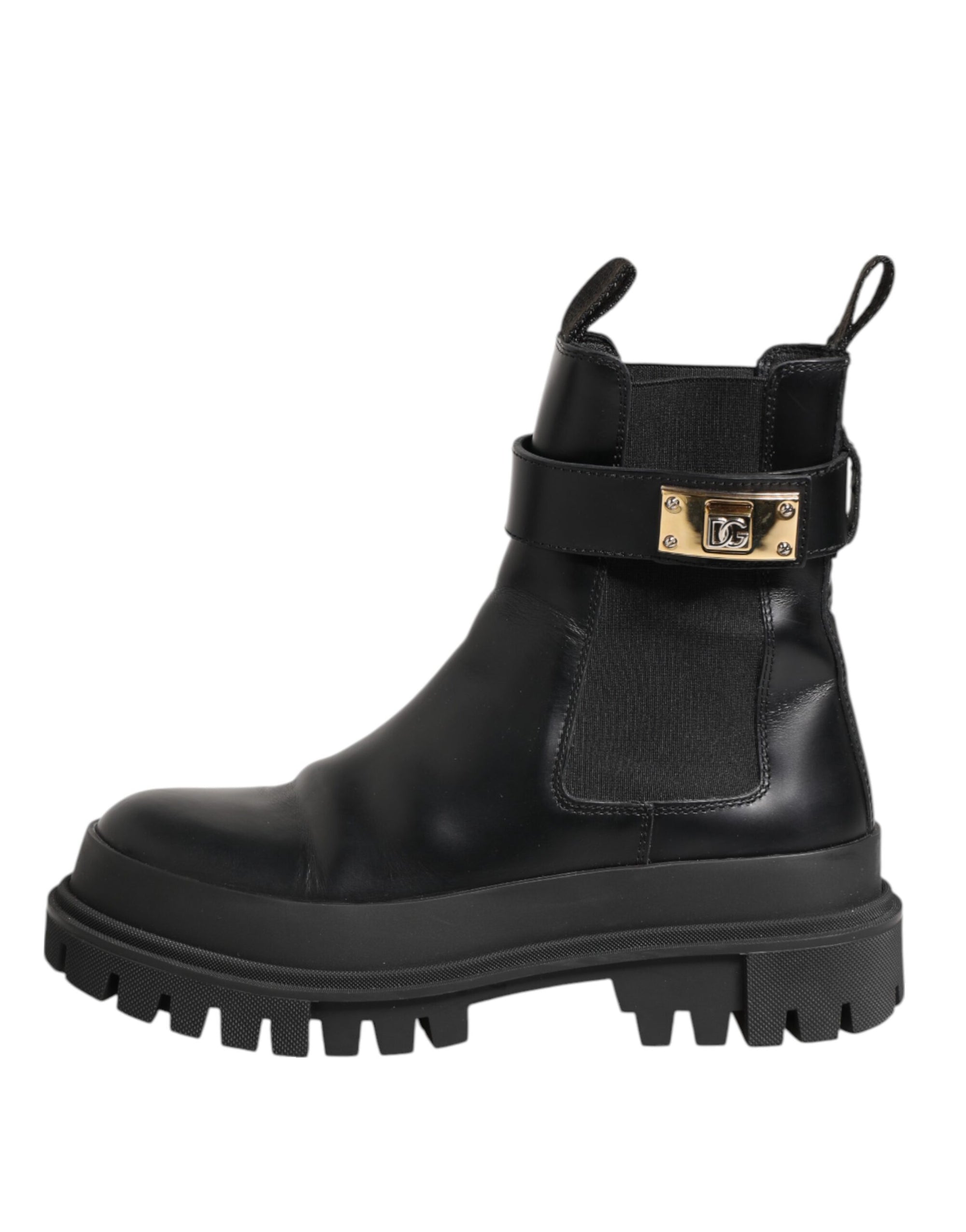 Dolce & Gabbana Black Calfskin DG Logo Strap Ankle Boots Shoes