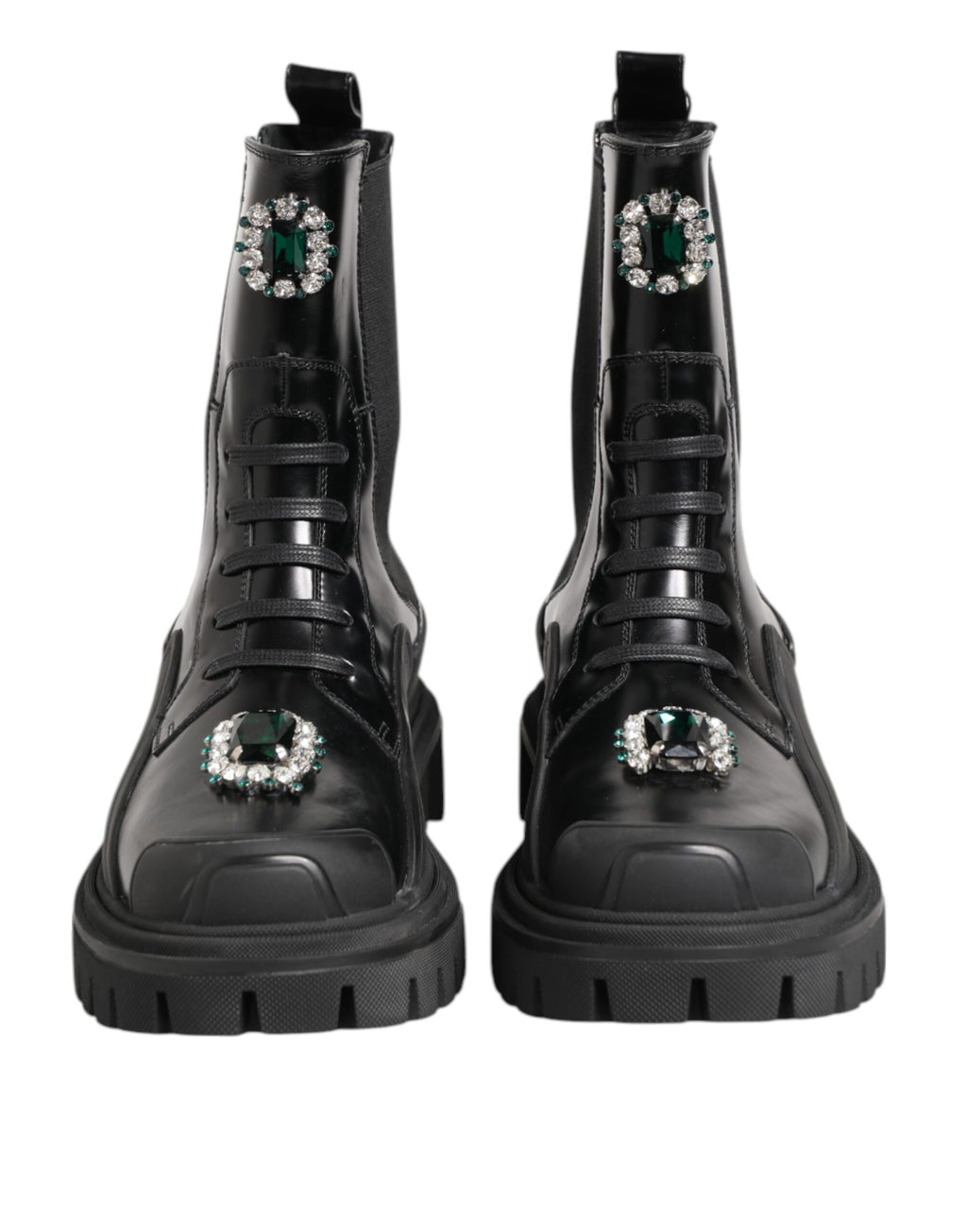 Dolce & Gabbana Black Crystal Embellished Combat Boots Shoes