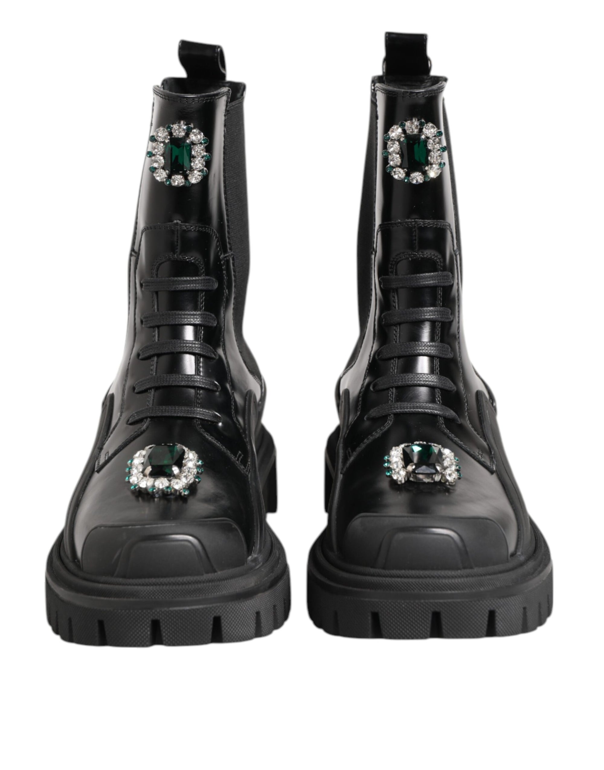 Dolce & Gabbana Black Crystal Embellished Combat Boots Shoes
