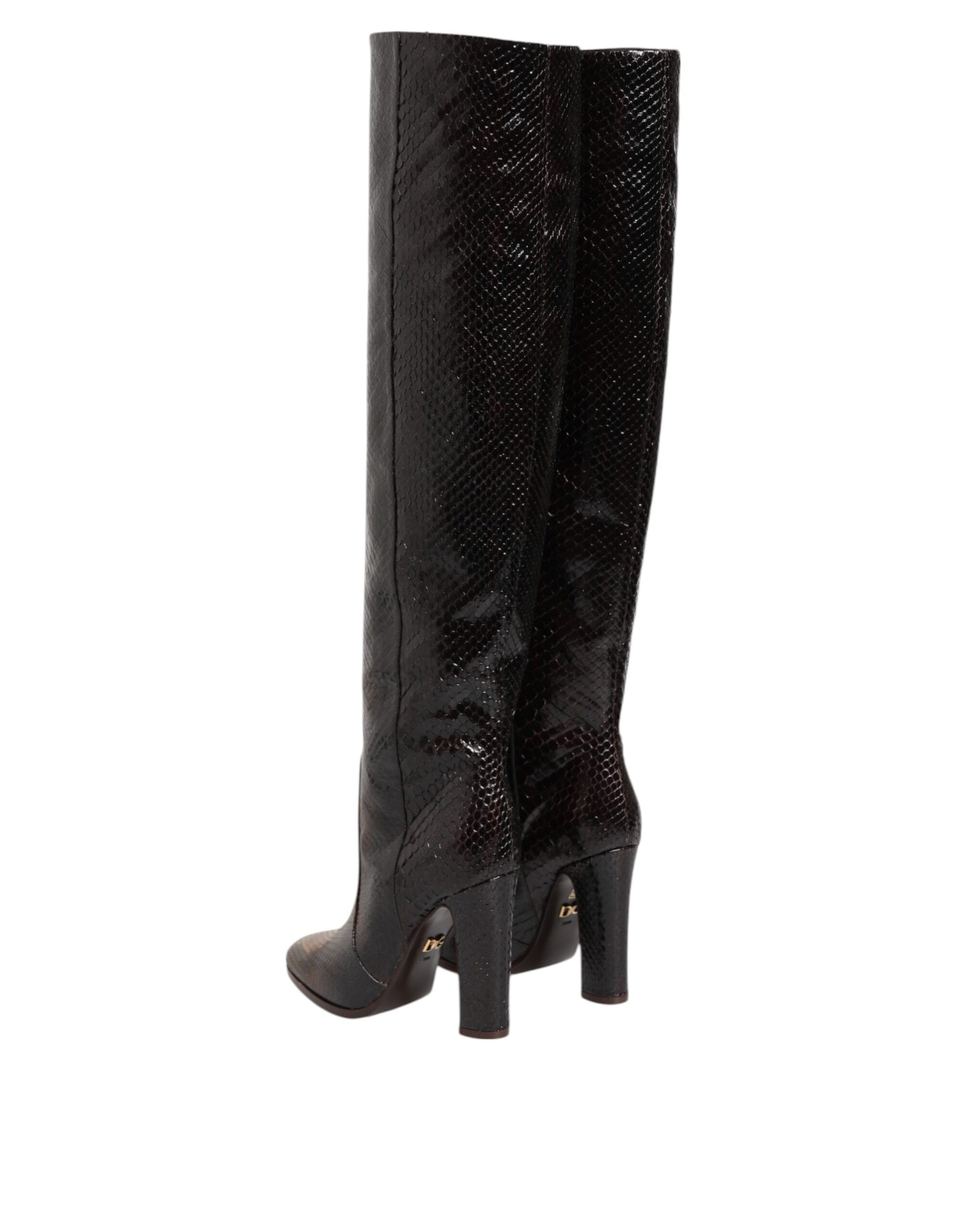 Dolce & Gabbana Brown Python Snakeskin Print Riding Boots Shoes
