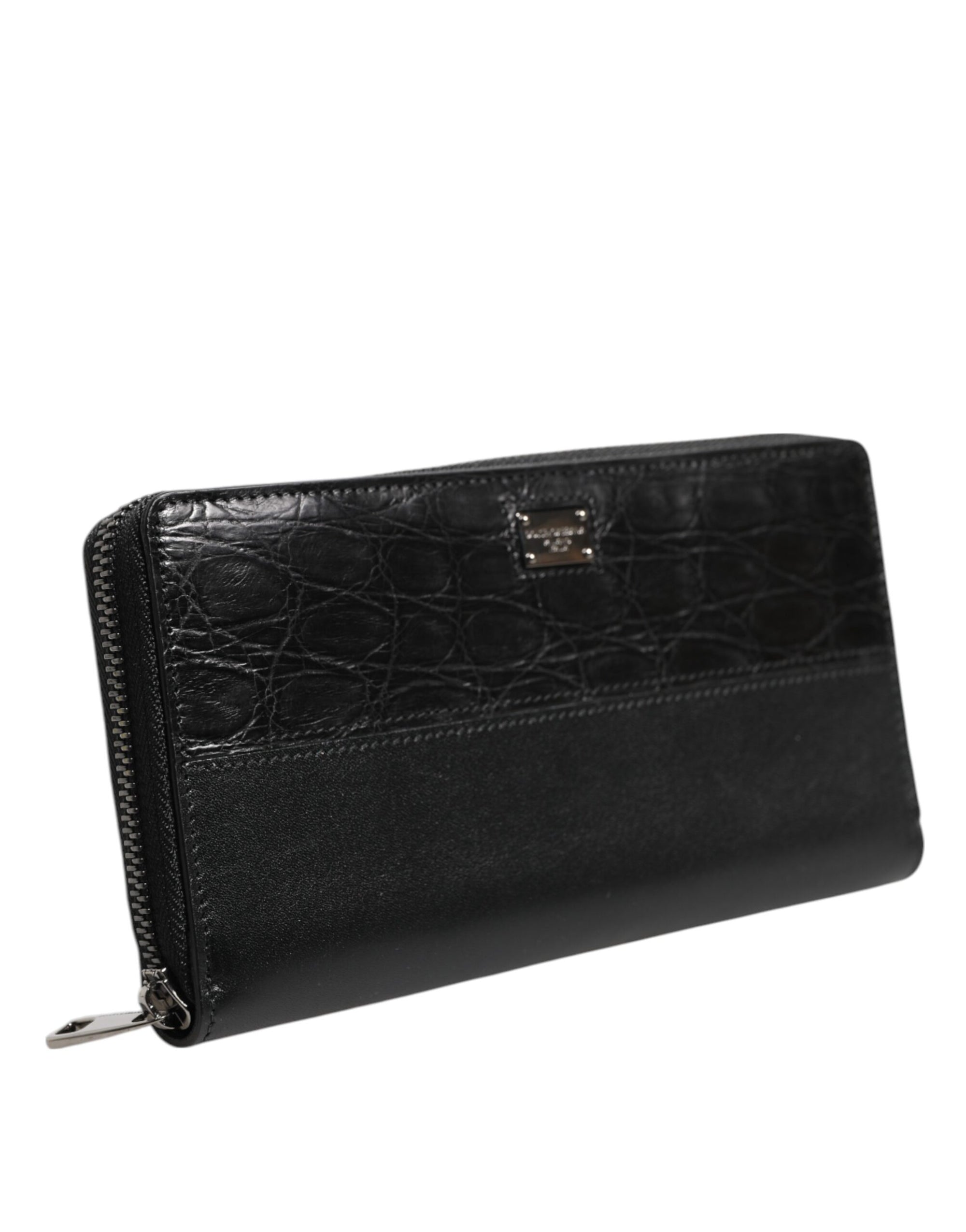 Dolce & Gabbana Black Leather DG Plaque Zip Around Continental Wallet