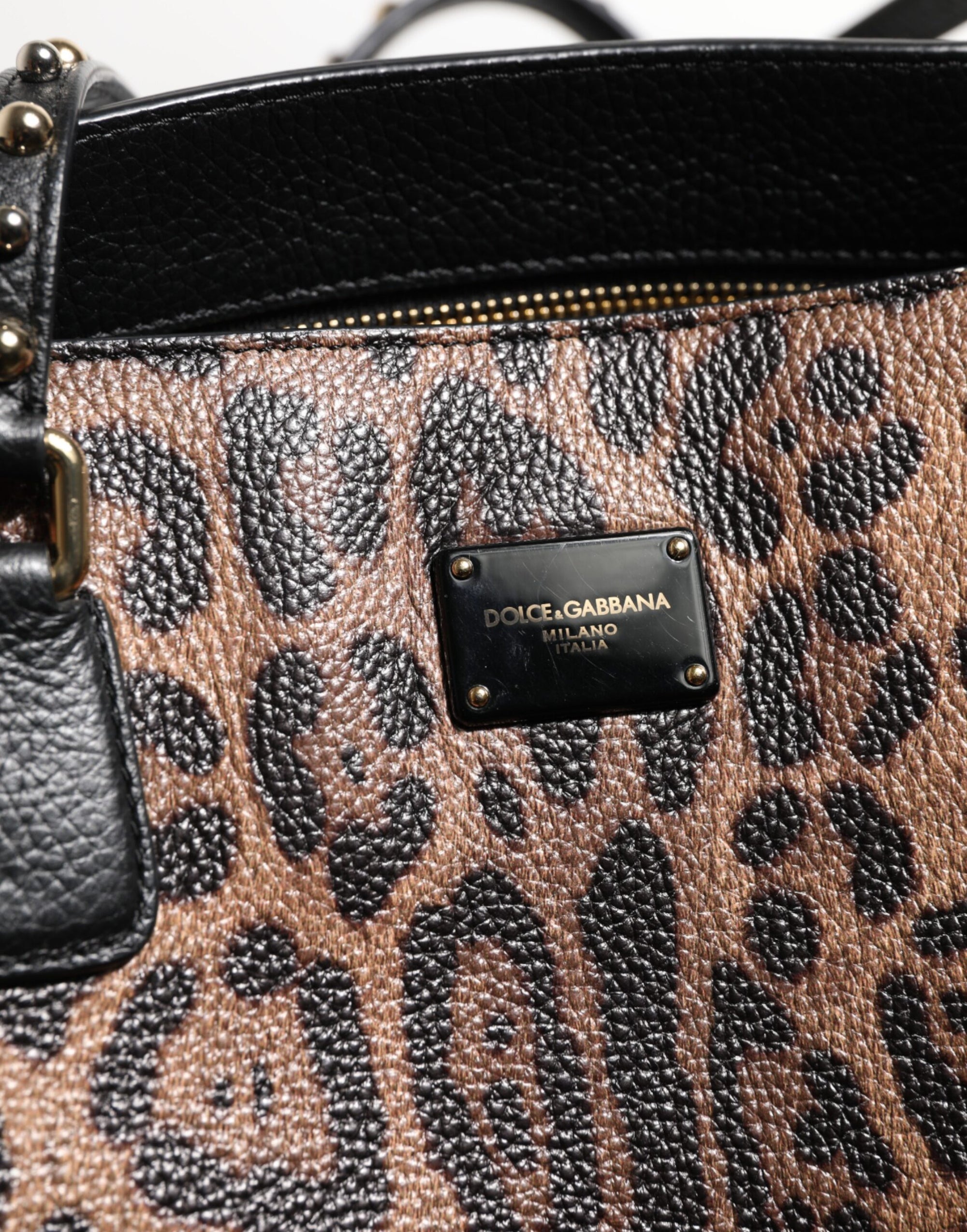 Dolce & Gabbana Brown Leopard GLAM Leather Logo Plaque Tote Bag