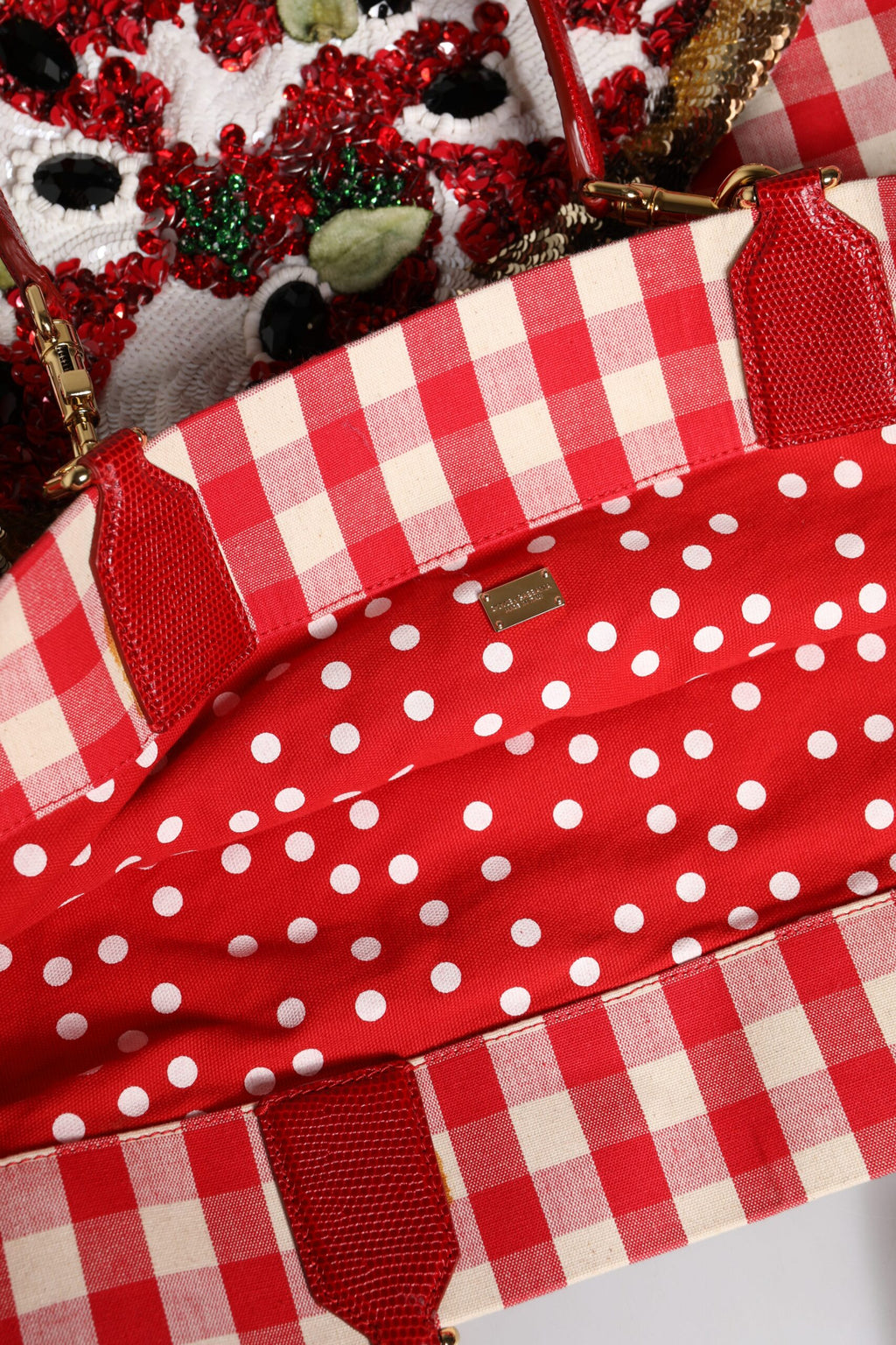 Dolce & Gabbana Red I Love Pizza Rhinestone Embellished Tote Bag