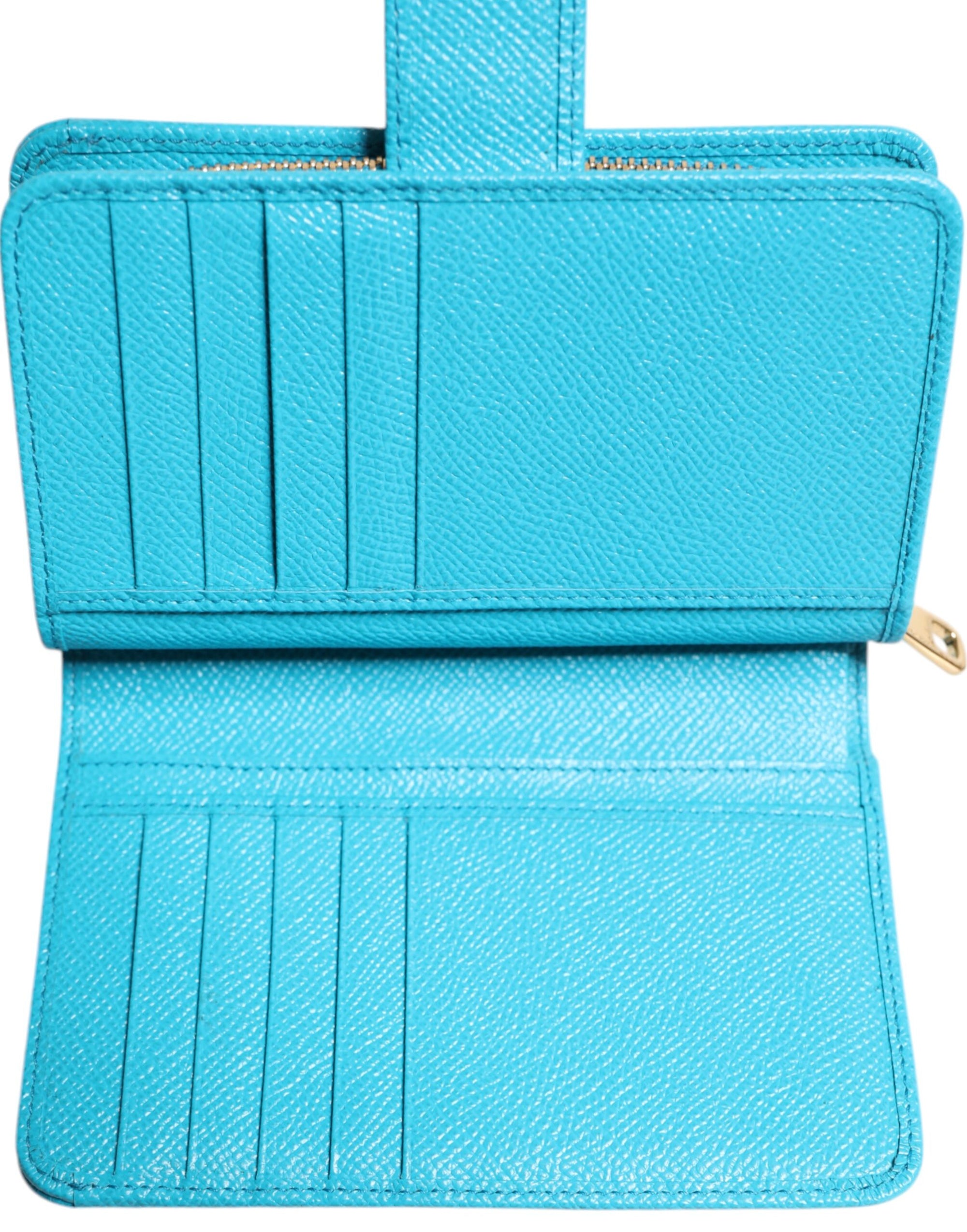 Dolce & Gabbana Light Blue Leather Bifold Continental Clutch Wallet