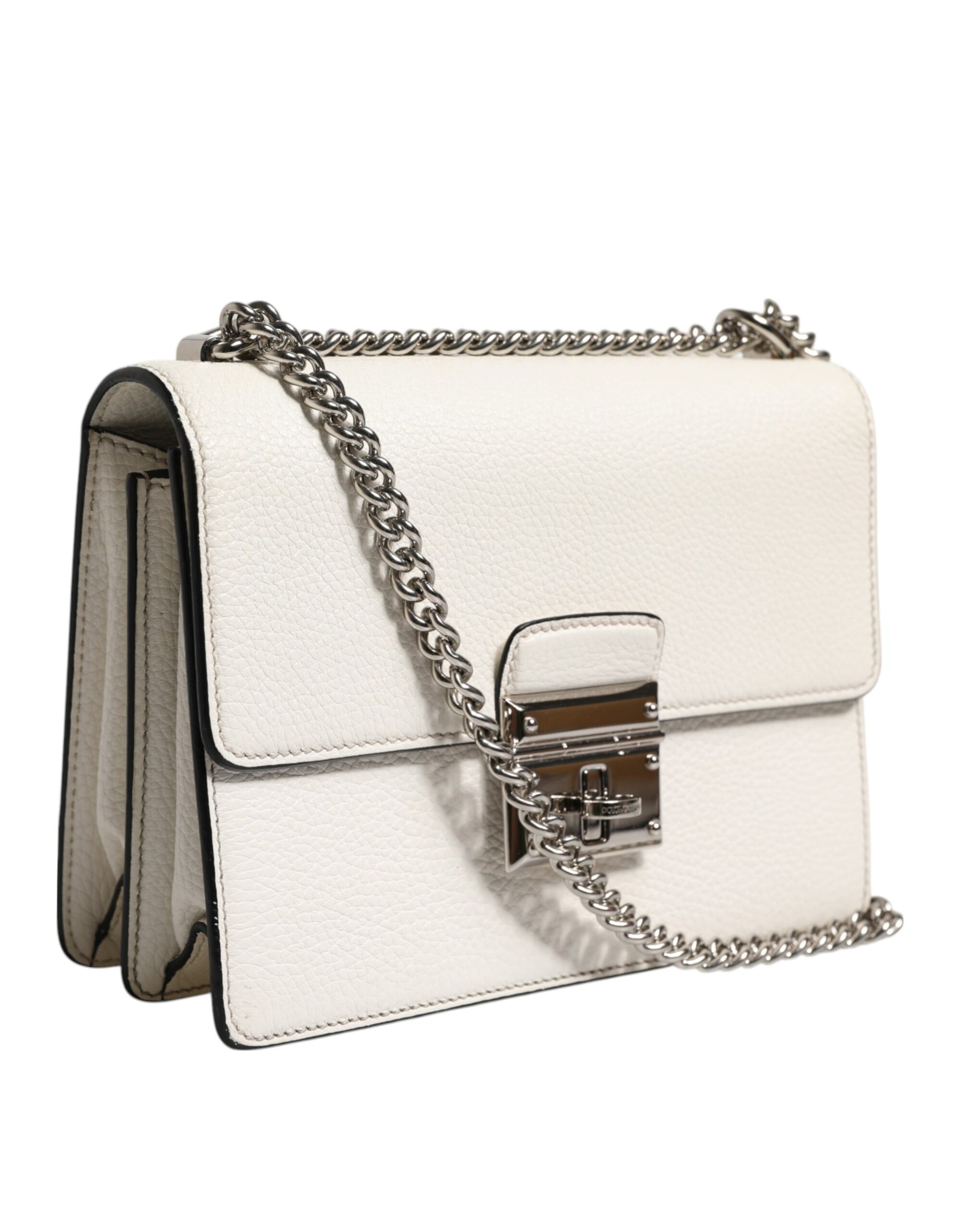 Dolce & Gabbana White Rosalia Small Calfskin Chain Shoulder Strap Bag