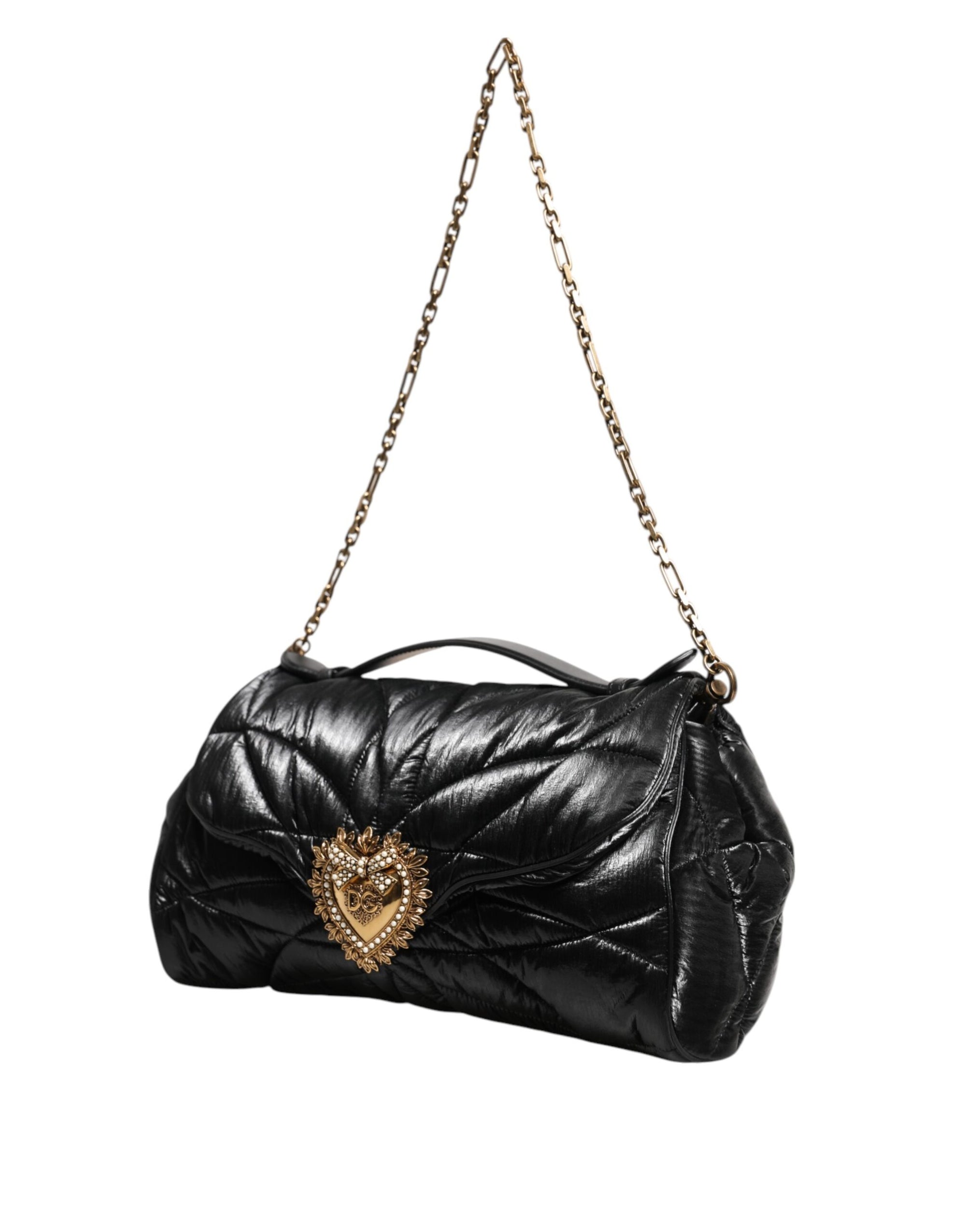 Dolce & Gabbana Black Quilted Nylon Devotion Satchel Chain Strap Bag