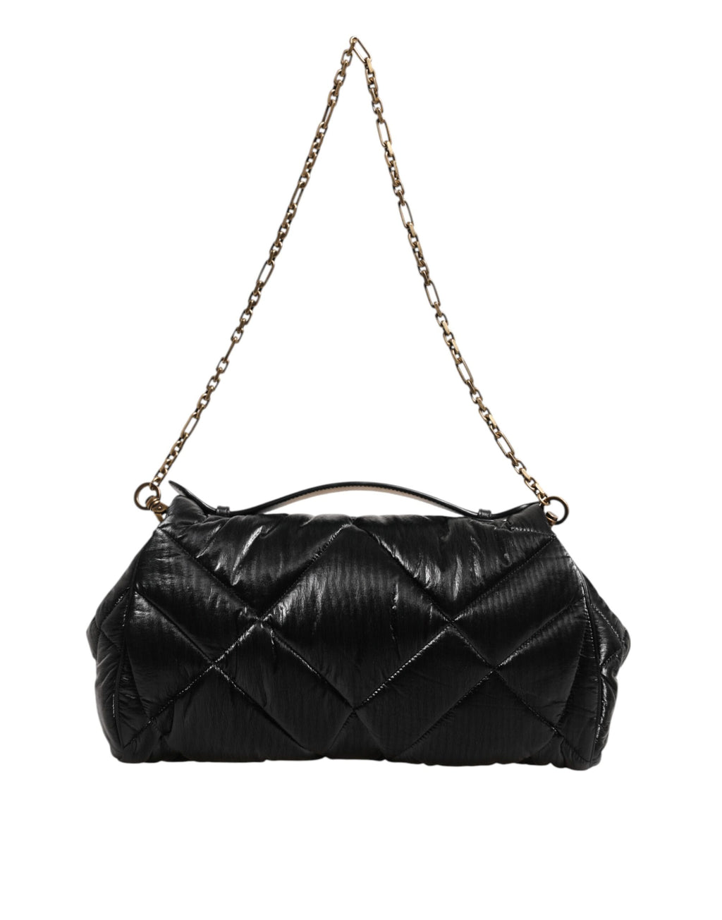 Dolce & Gabbana Black Quilted Nylon Devotion Satchel Chain Strap Bag