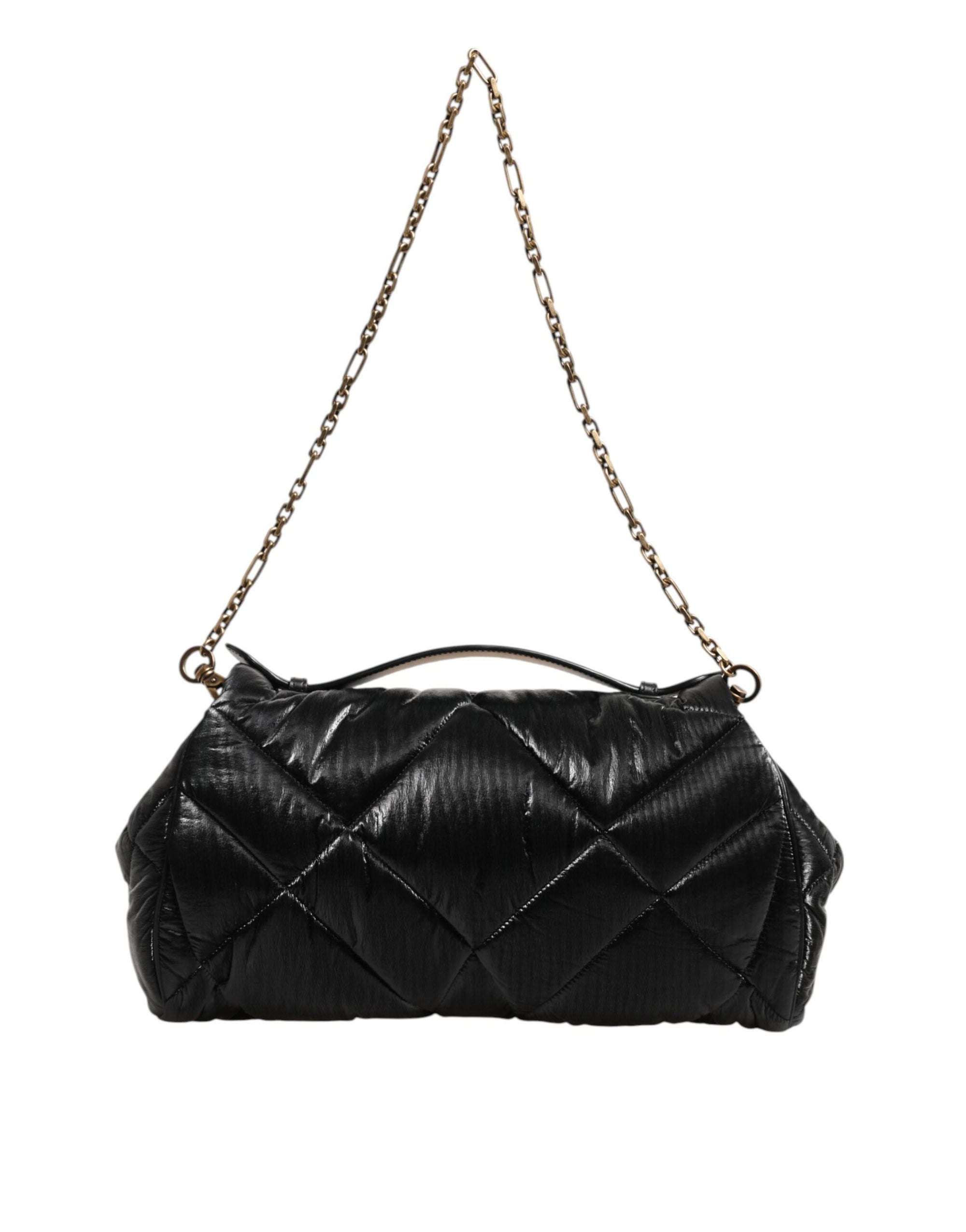 Dolce & Gabbana Black Quilted Nylon Devotion Satchel Chain Strap Bag