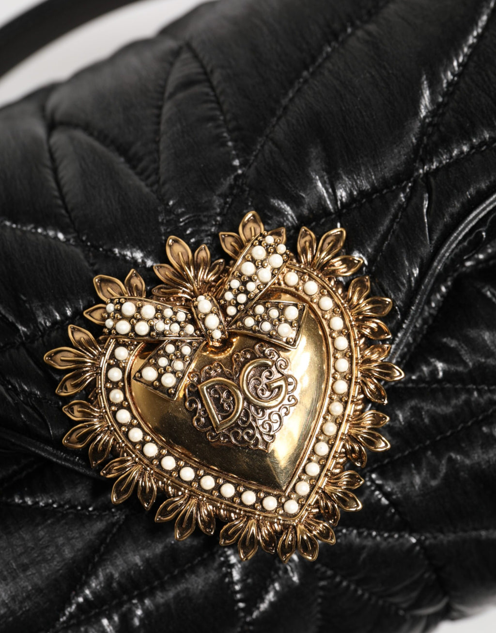 Dolce & Gabbana Black Quilted Nylon Devotion Satchel Chain Strap Bag