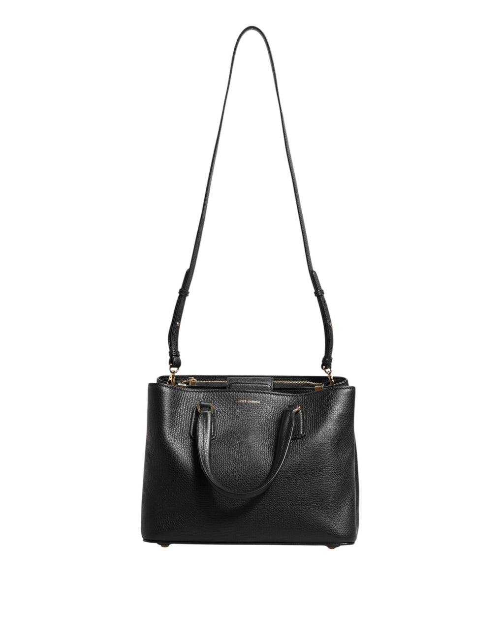 Dolce & Gabbana Black Calf Leather Logo Plaque Shoulder Tote Bag