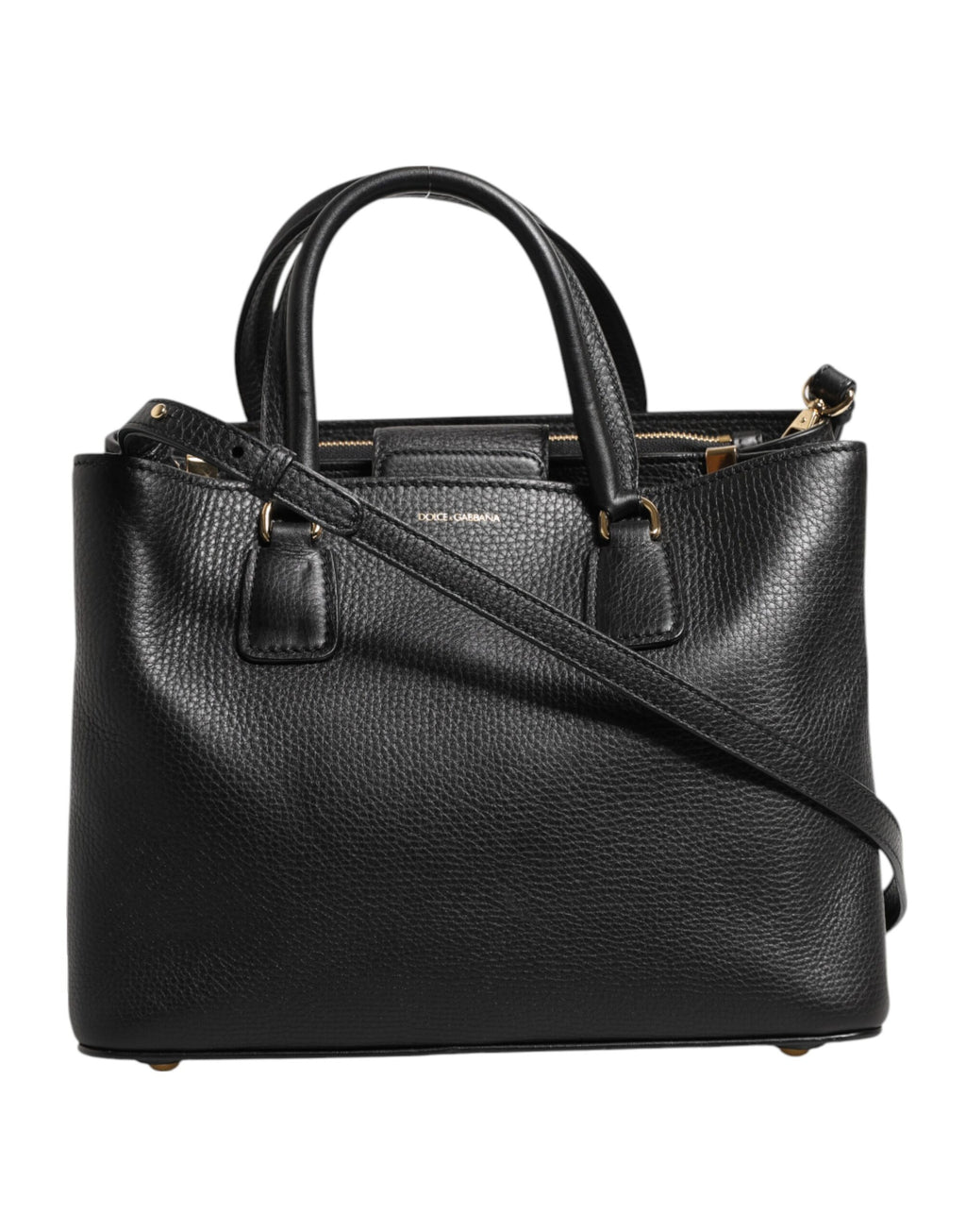 Dolce & Gabbana Black Calf Leather Logo Plaque Shoulder Tote Bag