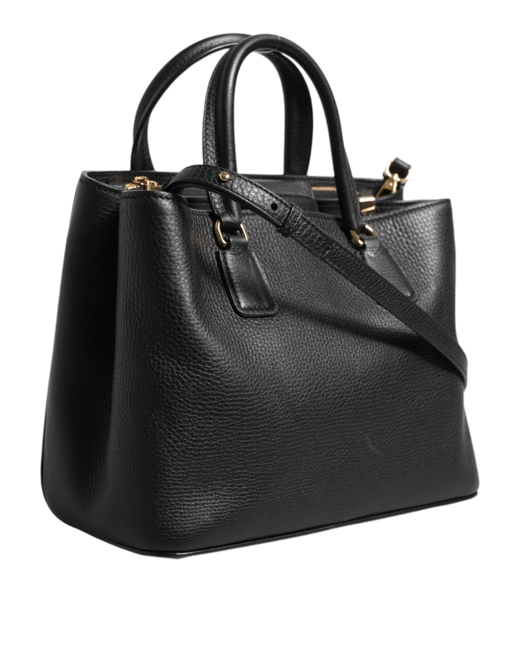 Dolce & Gabbana Black Calf Leather Logo Plaque Shoulder Tote Bag