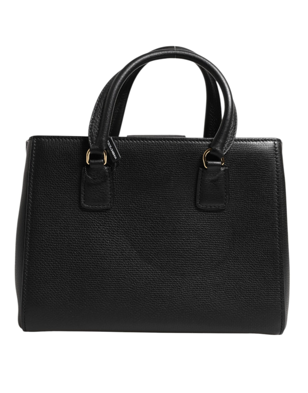 Dolce & Gabbana Black Calf Leather Logo Plaque Shoulder Tote Bag