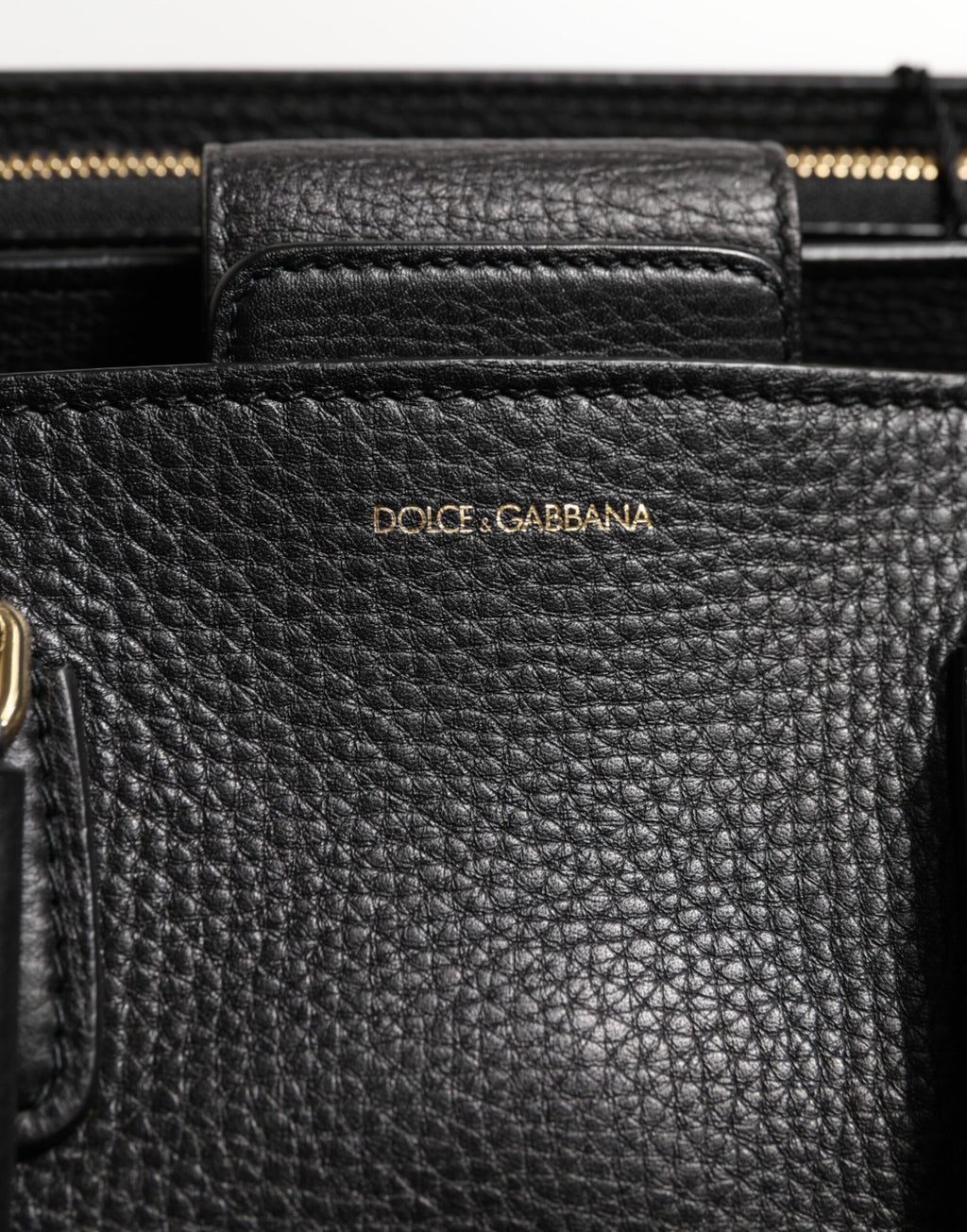 Dolce & Gabbana Black Calf Leather Logo Plaque Shoulder Tote Bag
