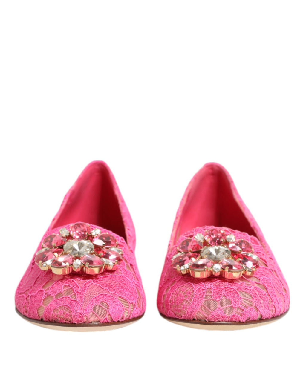 Dolce & Gabbana Pink Taormina Lace Crystals Flats Shoes