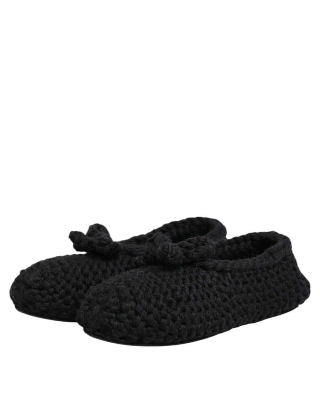 Dolce & Gabbana Black Wool Knit Slip On Ballerina Flats Shoes