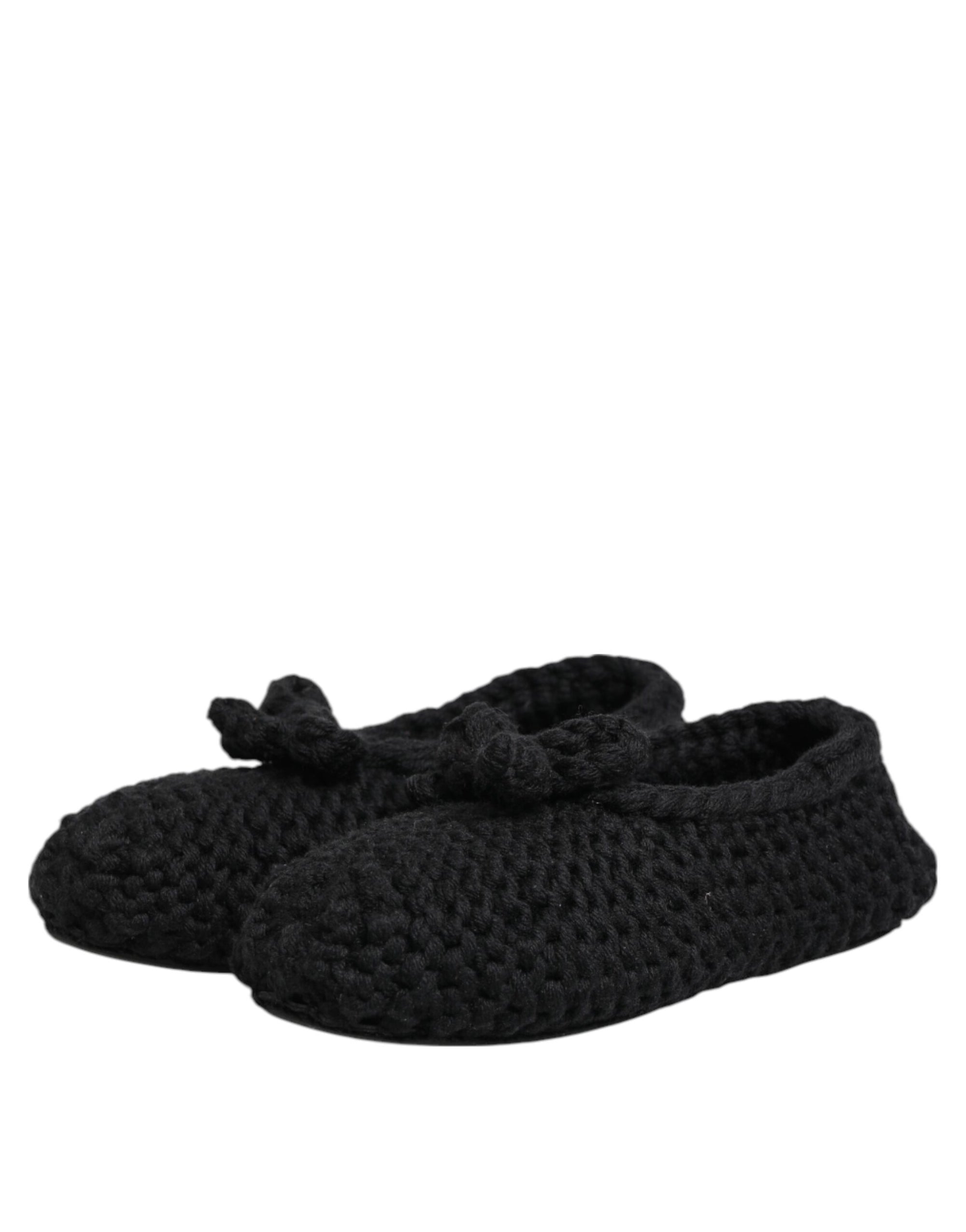Dolce & Gabbana Black Wool Knit Slip On Ballerina Flats Shoes