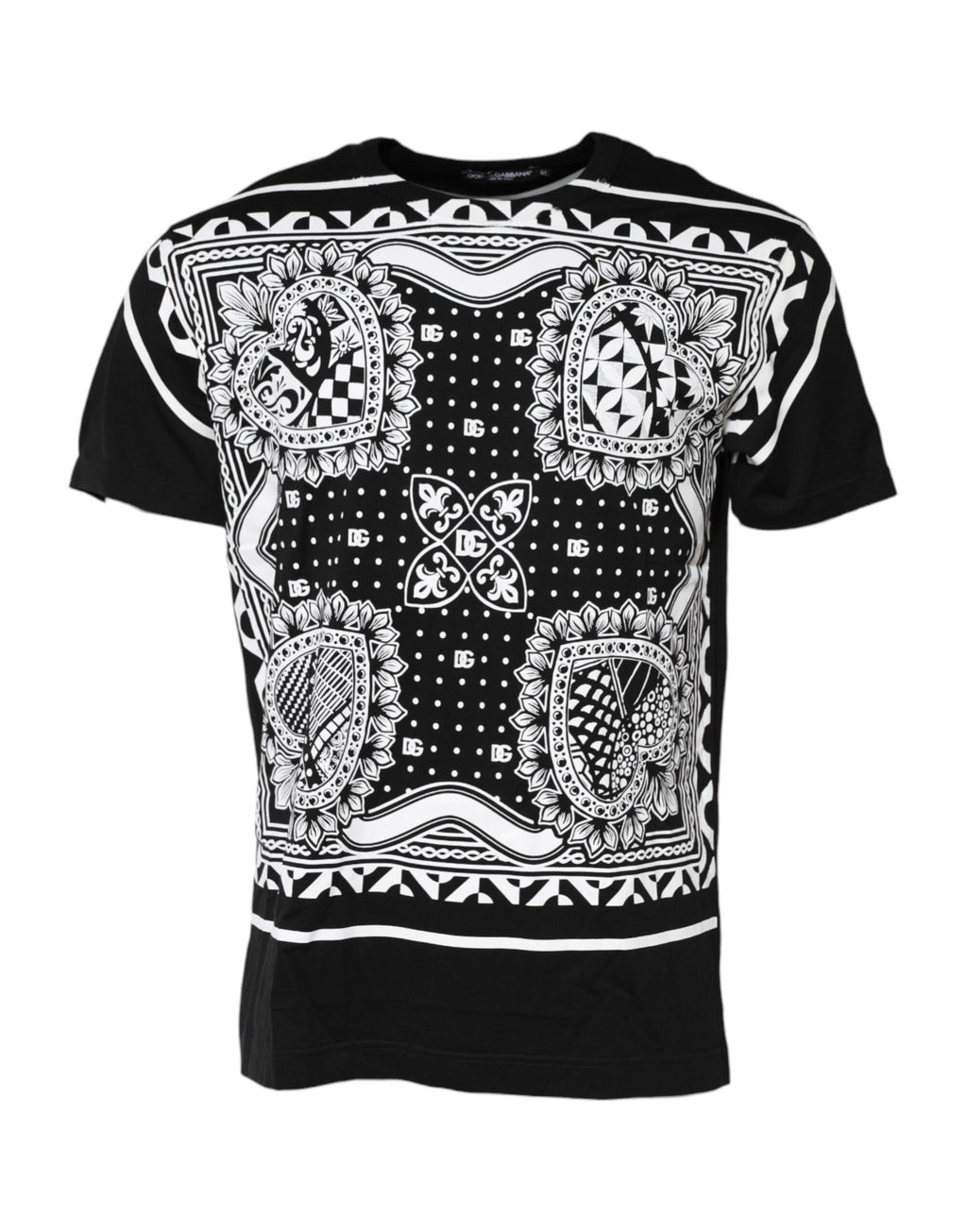 Dolce & Gabbana Black Bandana Print Cotton Crew Neck T-shirt