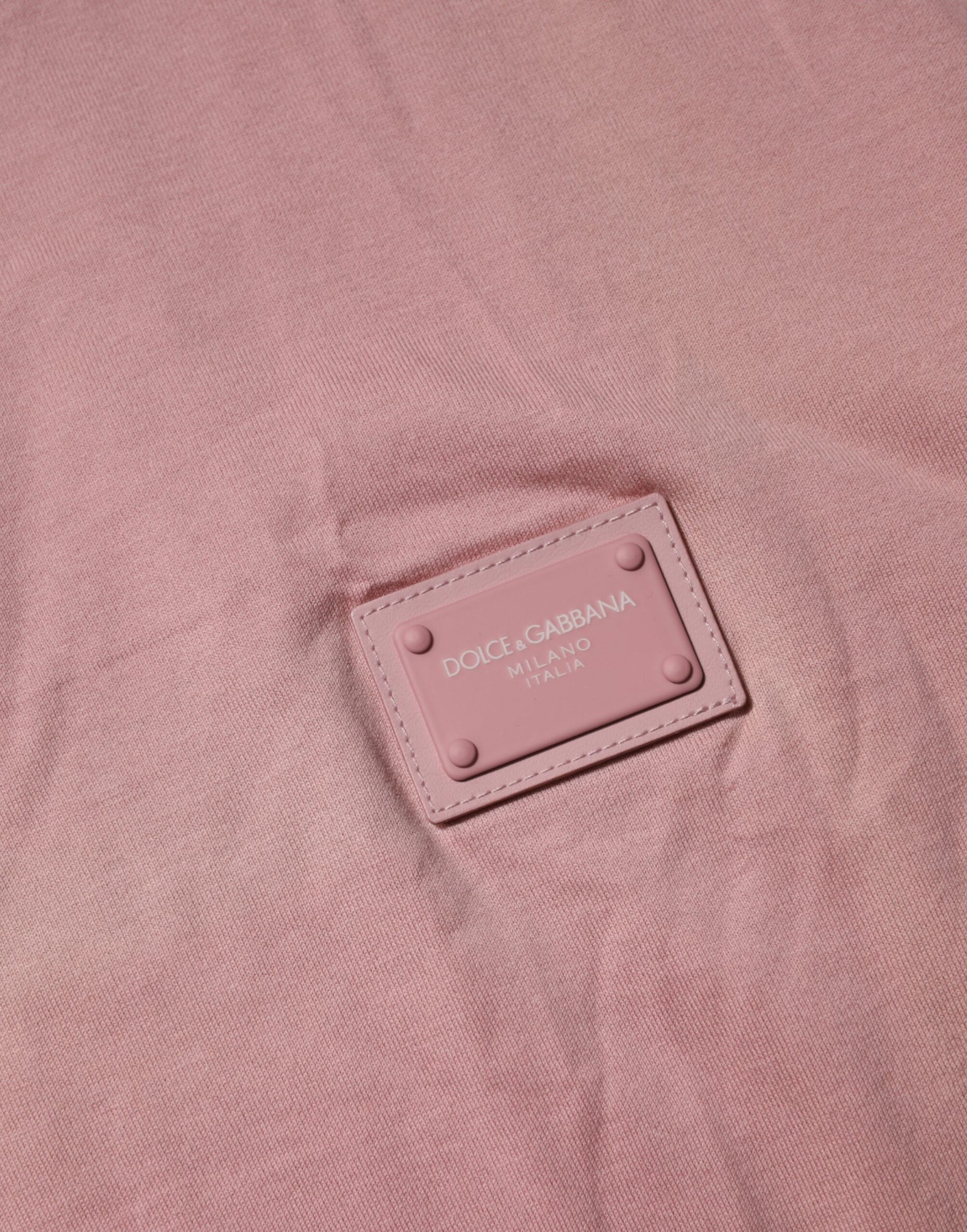 Dolce & Gabbana Pink Logo Plaque Cotton Crew Neck T-shirt