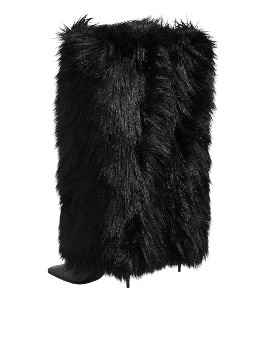 Dolce & Gabbana Black Faux Fur Pointed Knee High Stiletto Boots Shoes