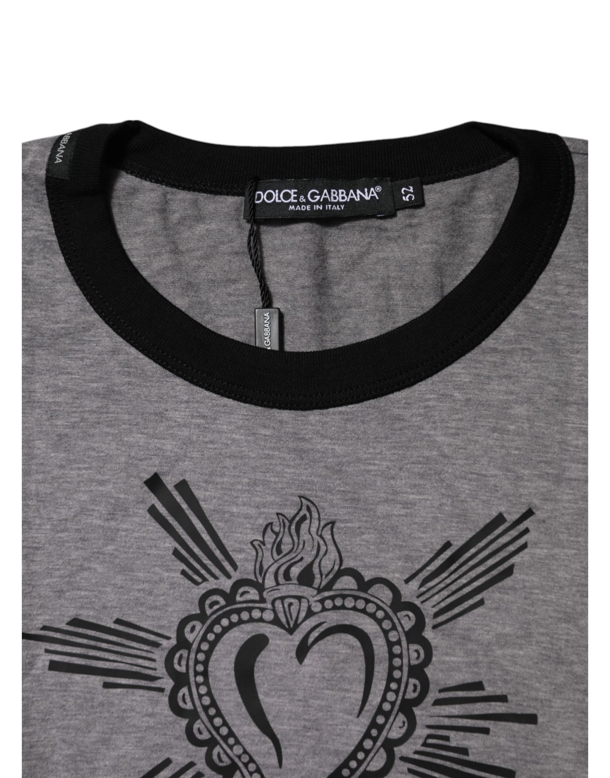 Dolce & Gabbana Gray Sacred Heart Cotton Crew Neck T-shirt